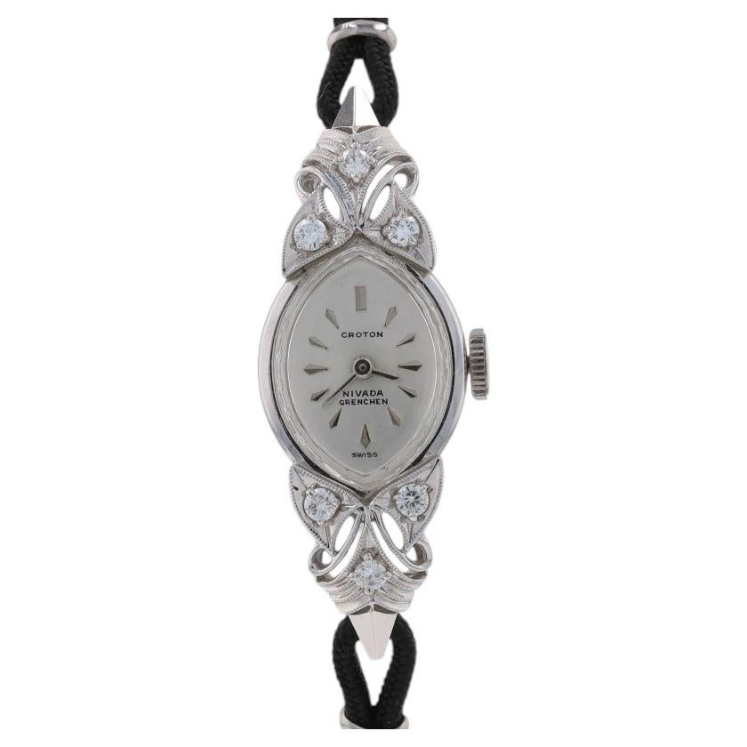 Pre-owned Croton Nivada Vintage Diamond Ladies Wristwatch 14k White Gold Mechanical 1yrwty