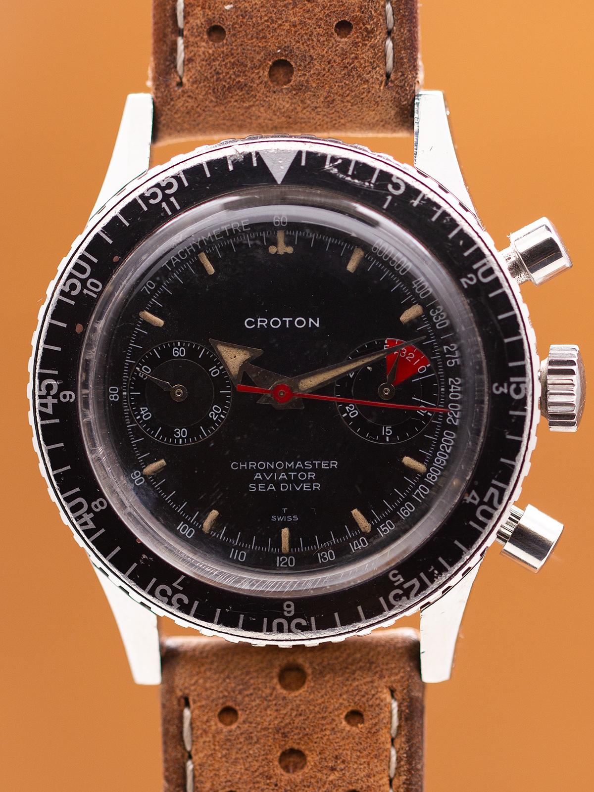 Croton Stainless Steel Chronomaster Aviator Sea Diver manual wristwatch, c 1960s 1