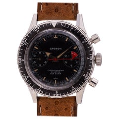 Vintage Croton Stainless Steel Chronomaster Aviator Sea Diver manual wristwatch, c 1960s