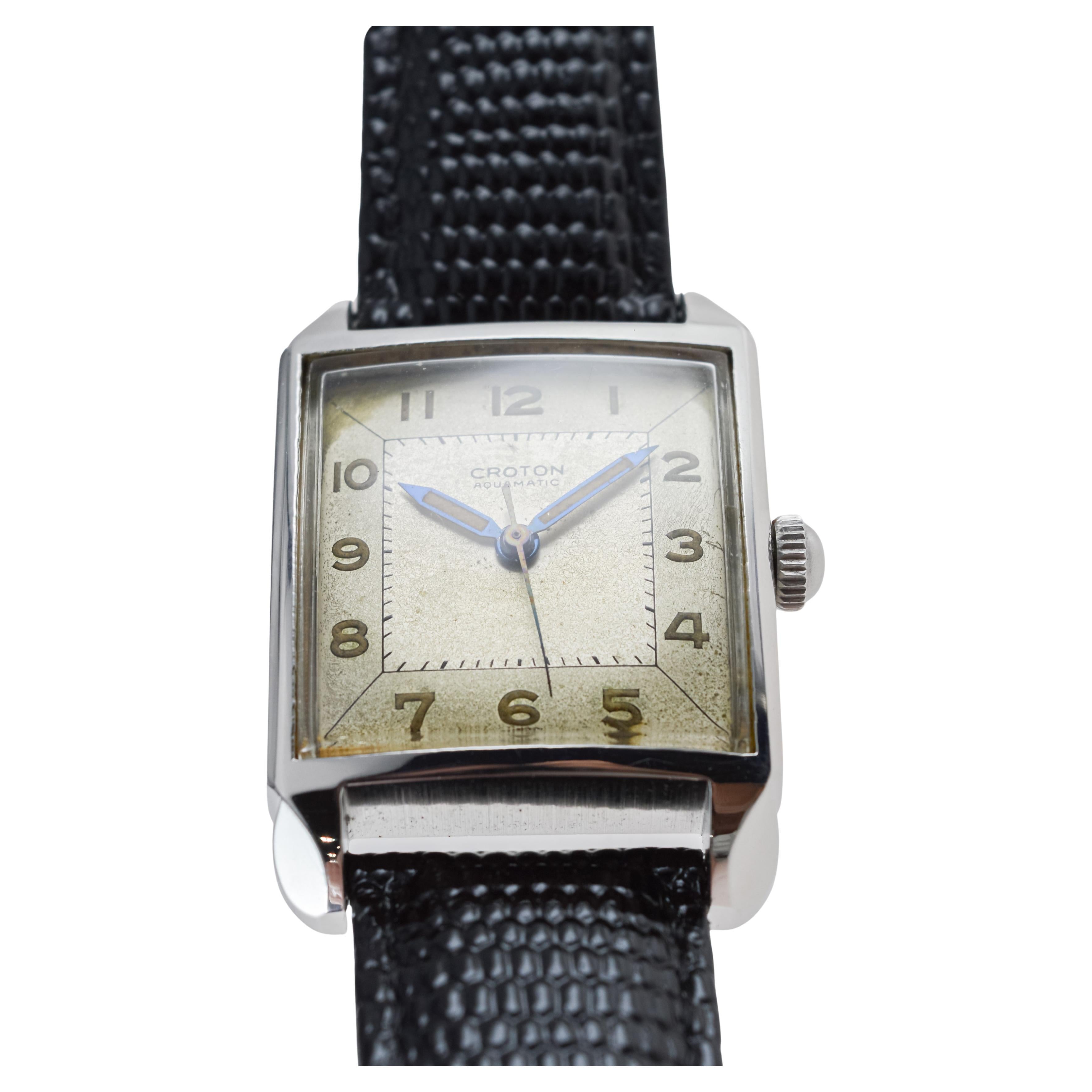 Croton Stahl-Aquatische Art-déco-Uhr aus Stahl mit Original-Zifferblatt im Angebot 5