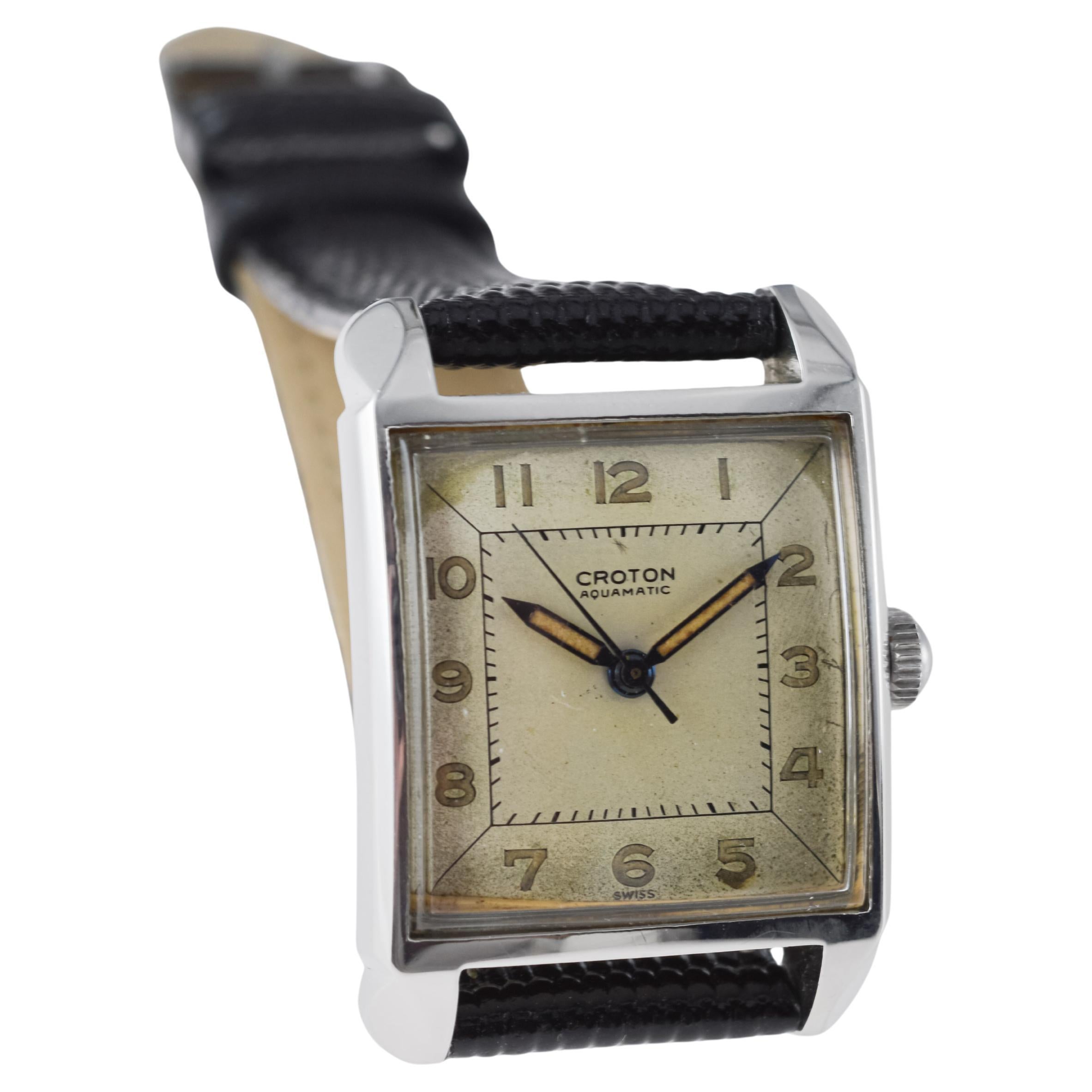 Croton Stahl-Aquatische Art-déco-Uhr aus Stahl mit Original-Zifferblatt im Angebot 6