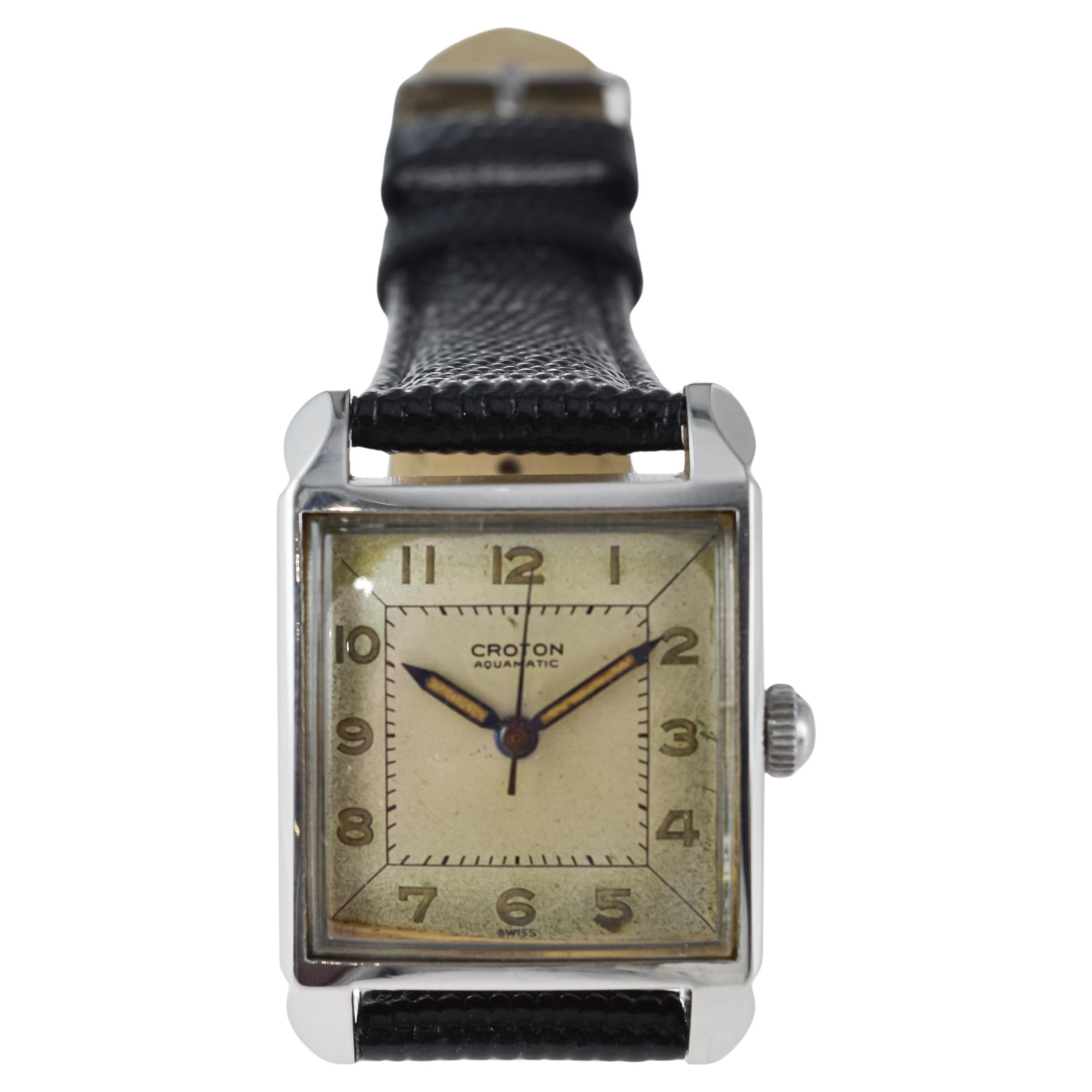 Croton Stahl-Aquatische Art-déco-Uhr aus Stahl mit Original-Zifferblatt im Angebot 7