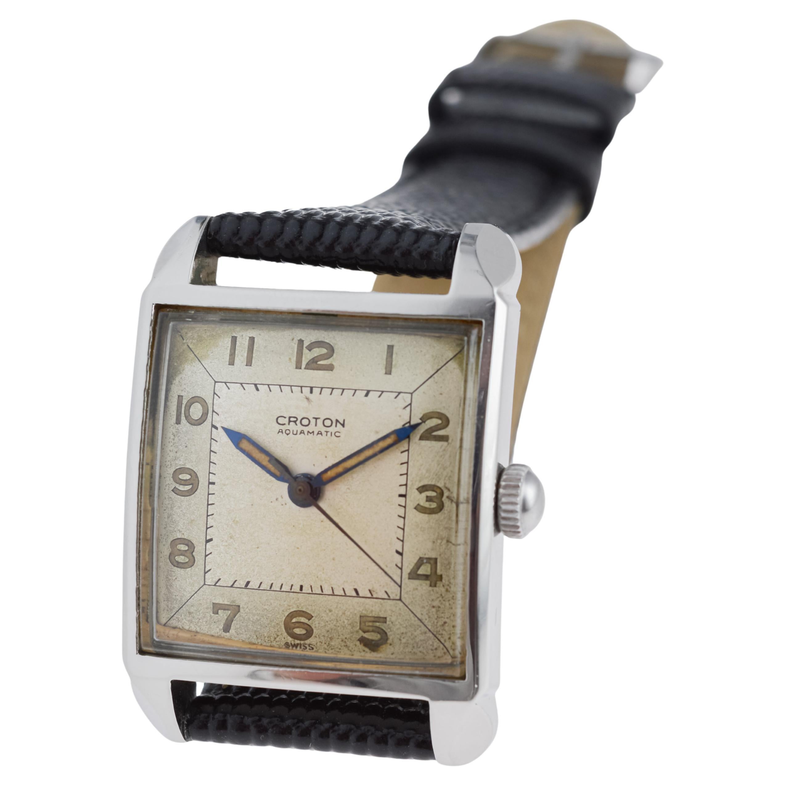 Croton Stahl-Aquatische Art-déco-Uhr aus Stahl mit Original-Zifferblatt im Angebot 8