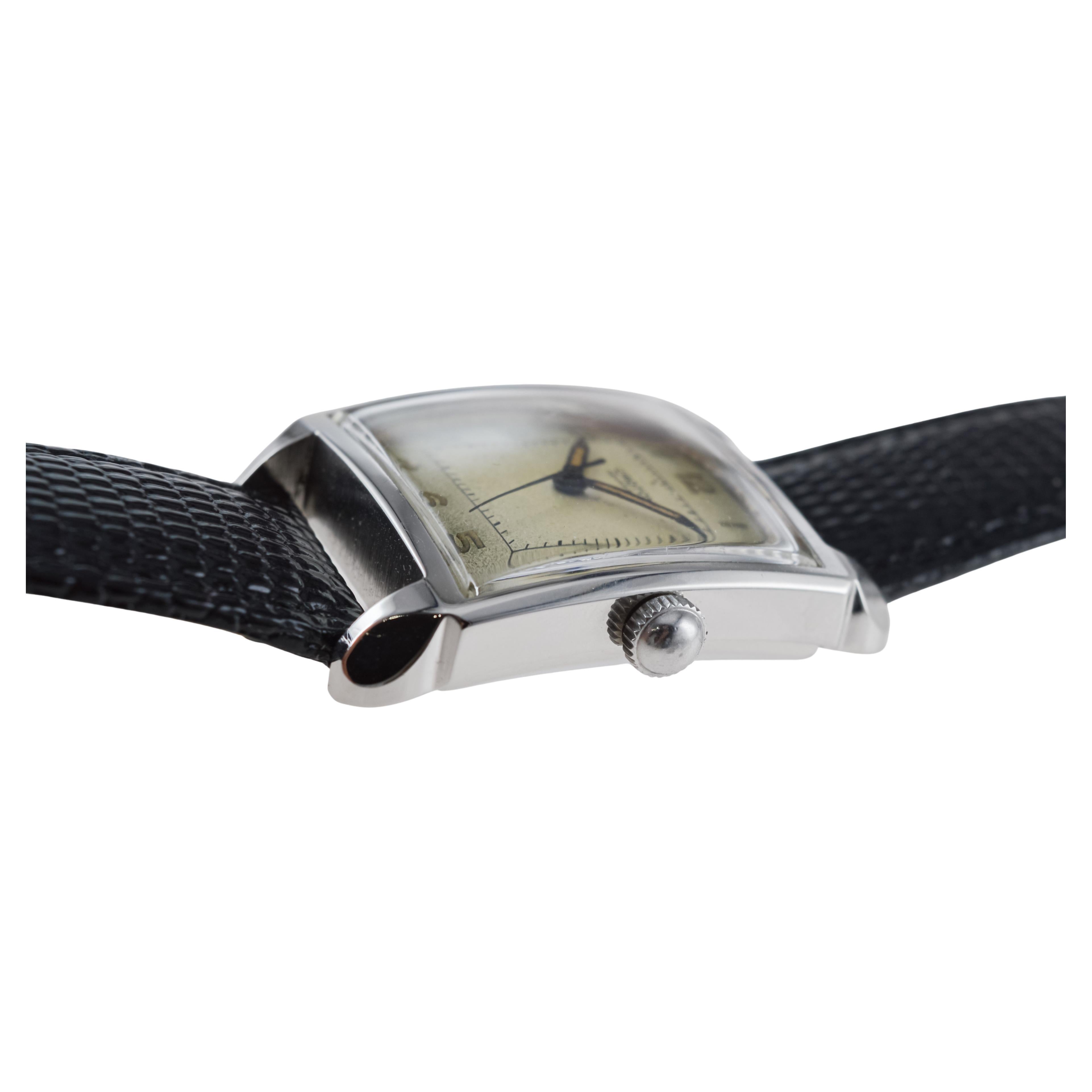 Croton Stahl-Aquatische Art-déco-Uhr aus Stahl mit Original-Zifferblatt im Angebot 9