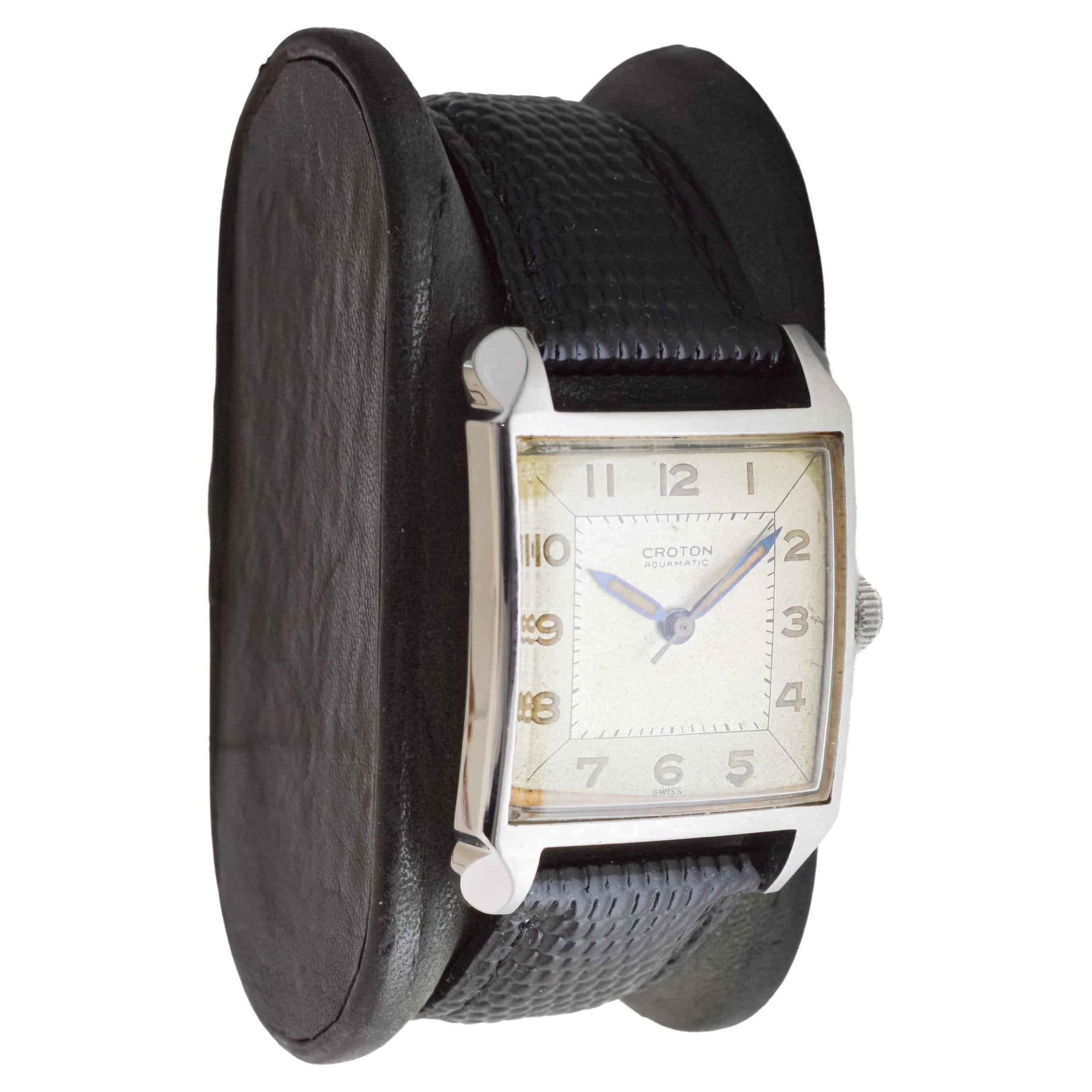 Croton Stahl-Aquatische Art-déco-Uhr aus Stahl mit Original-Zifferblatt für Damen oder Herren im Angebot
