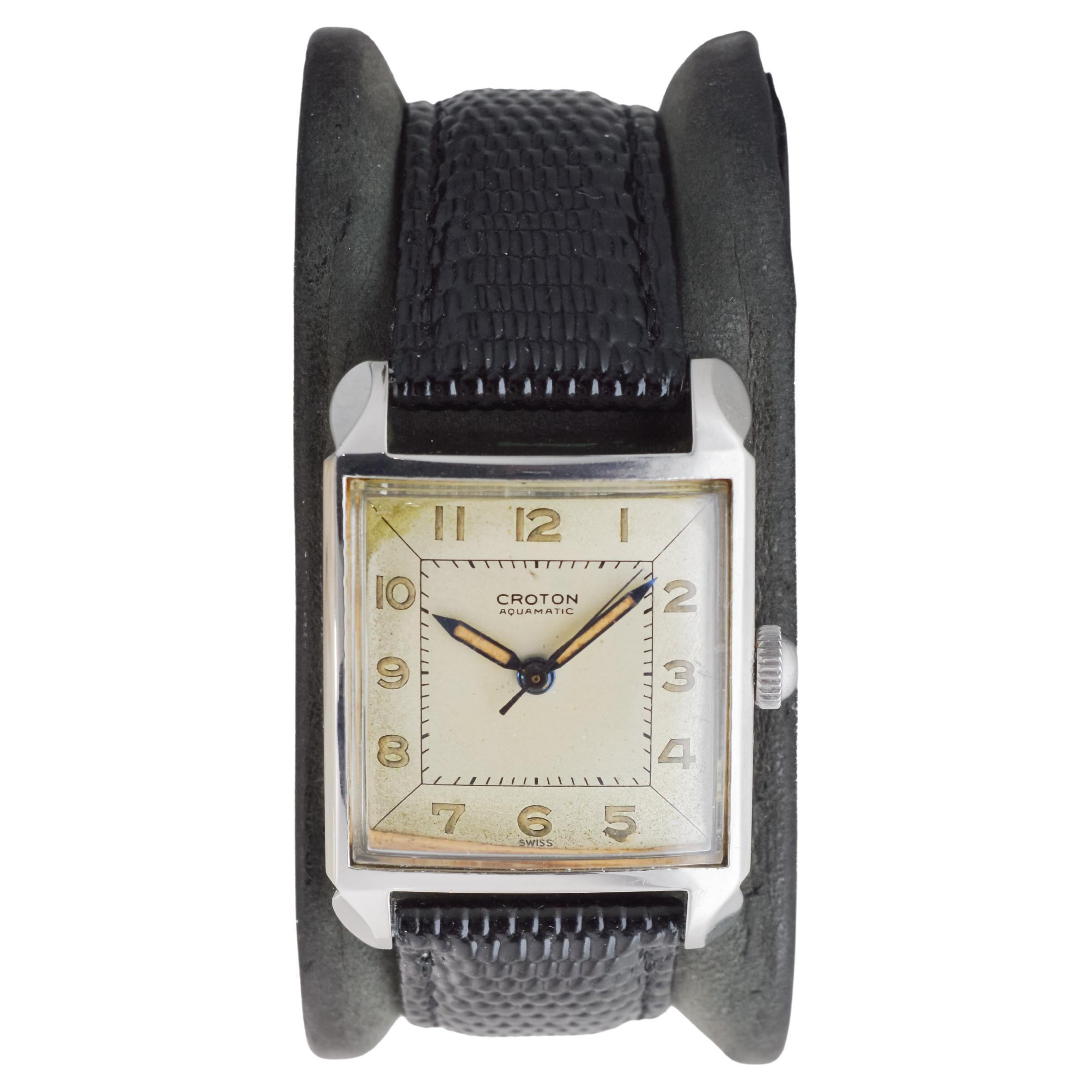 Croton Stahl-Aquatische Art-déco-Uhr aus Stahl mit Original-Zifferblatt im Angebot 1