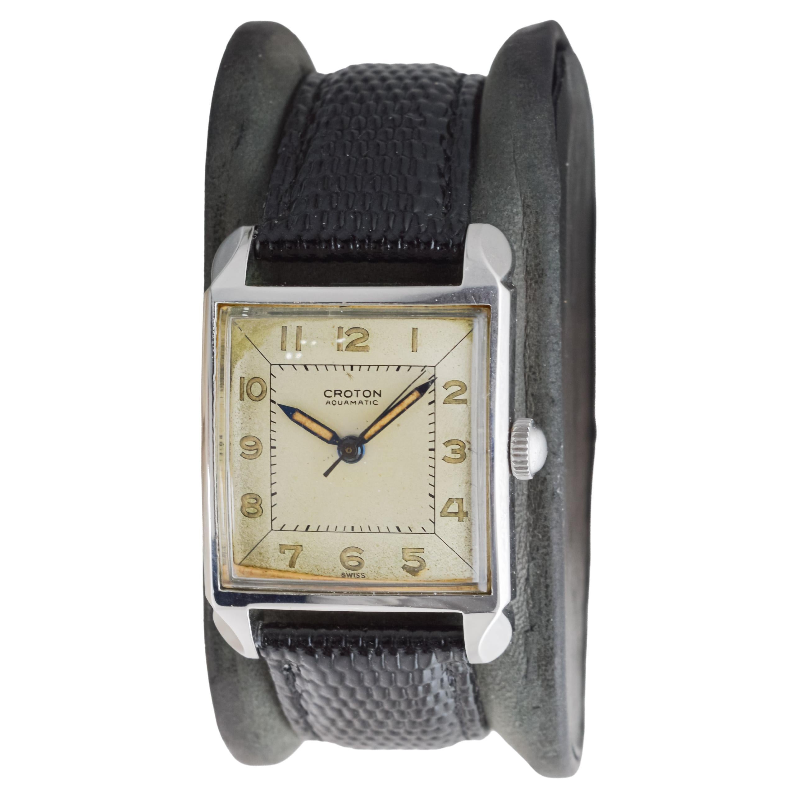 Croton Stahl-Aquatische Art-déco-Uhr aus Stahl mit Original-Zifferblatt im Angebot 3