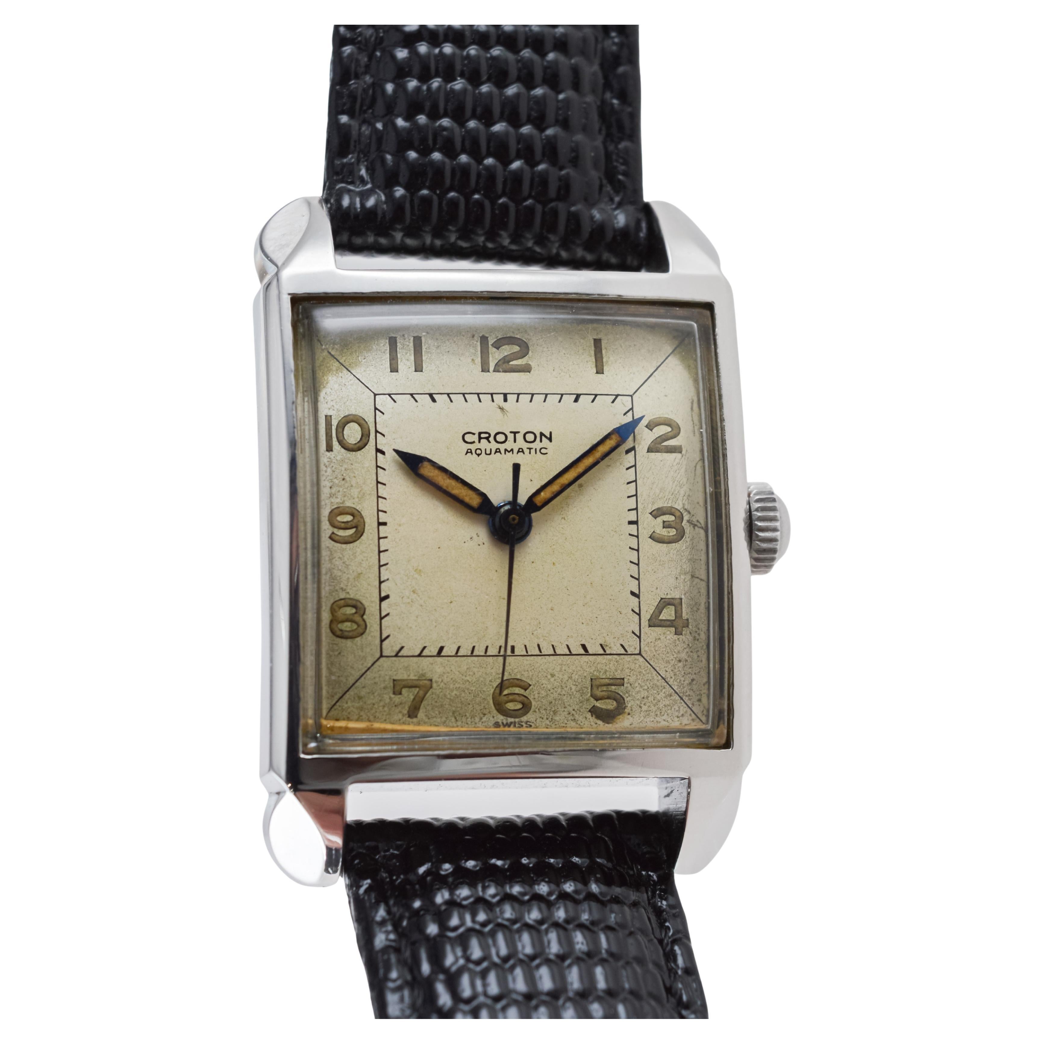 Croton Stahl-Aquatische Art-déco-Uhr aus Stahl mit Original-Zifferblatt im Angebot 4
