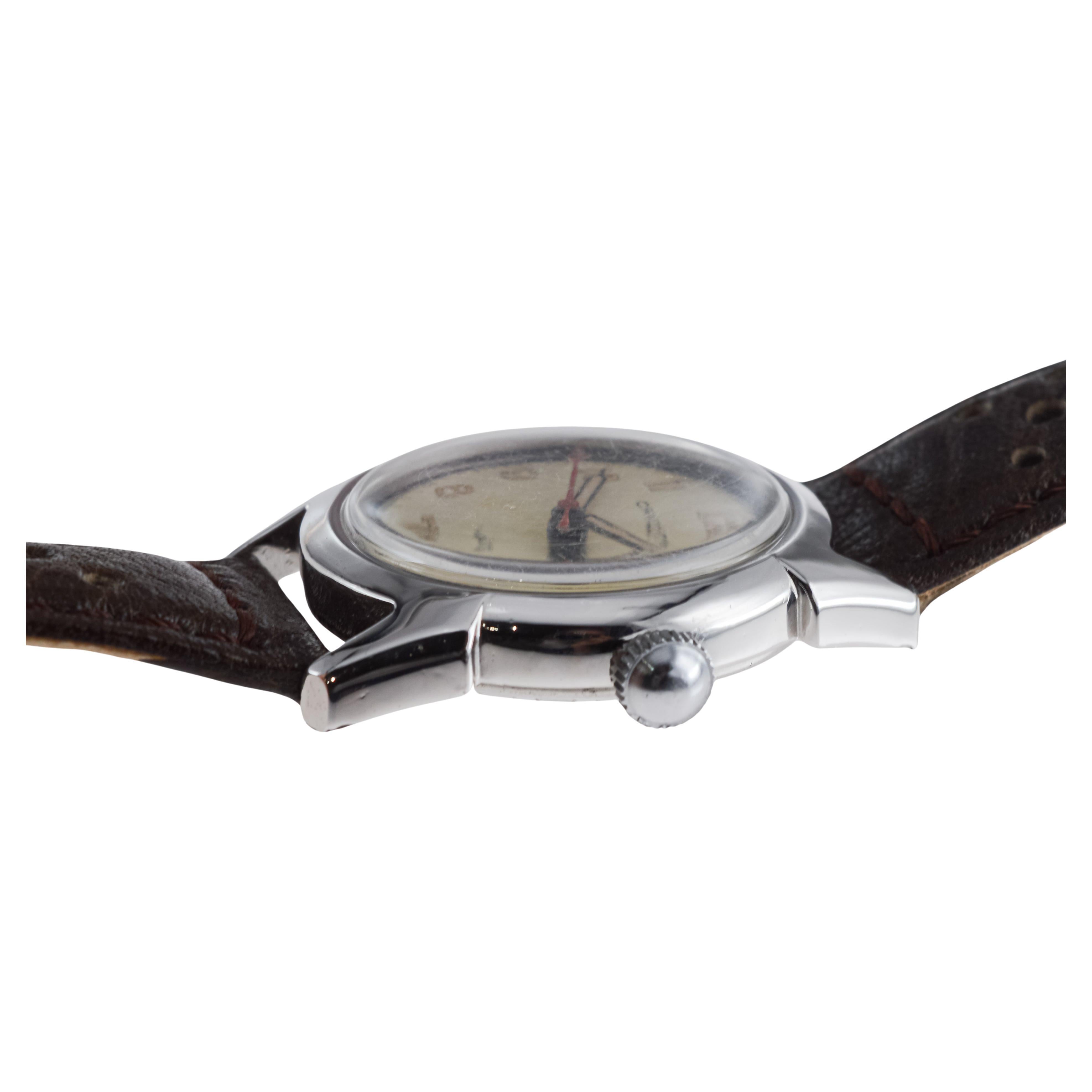 Croton, montre de sport Art déco ronde entièrement d'origine avec cadran d'origine, années 1940 en vente 9