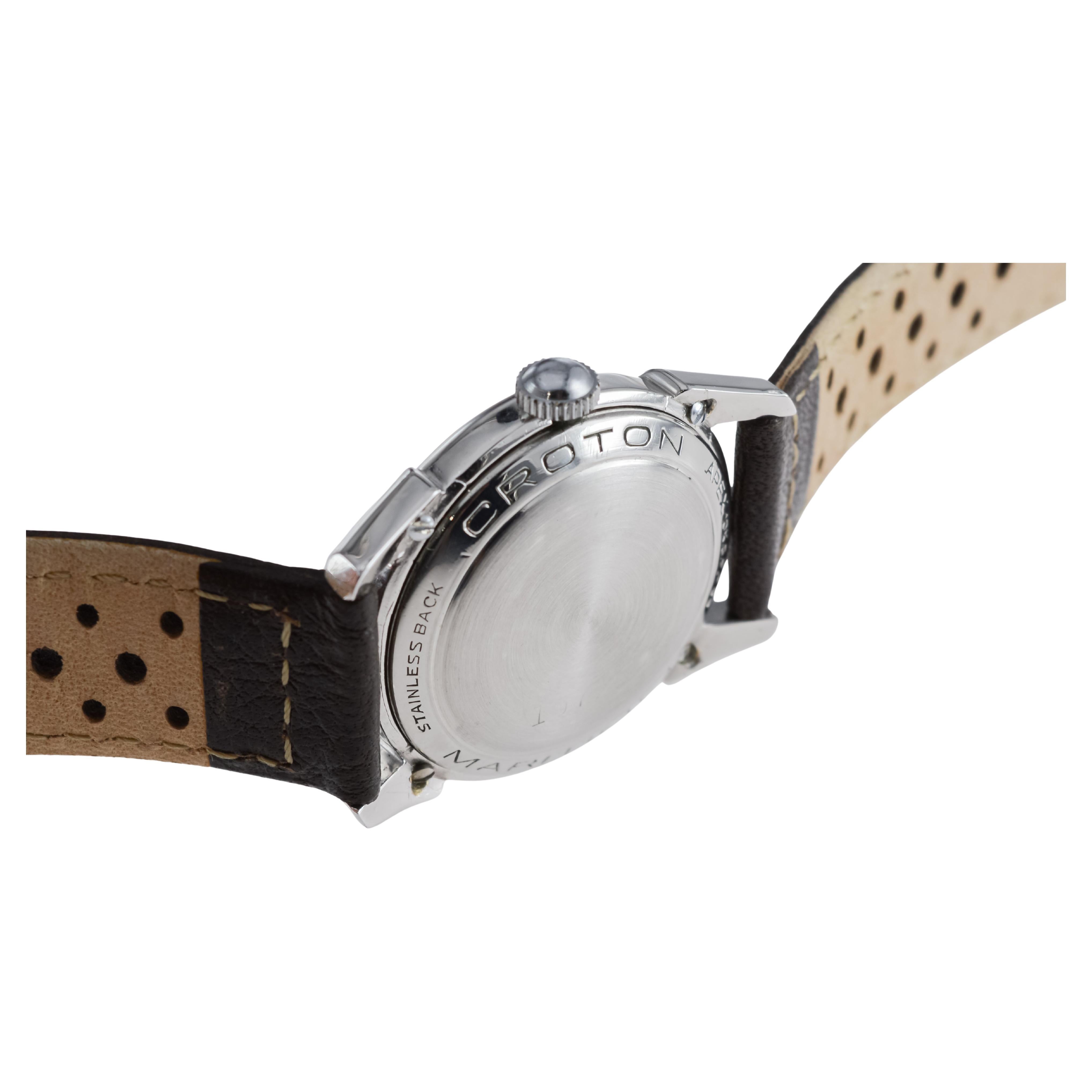 Croton, montre de sport Art déco ronde entièrement d'origine avec cadran d'origine, années 1940 en vente 10