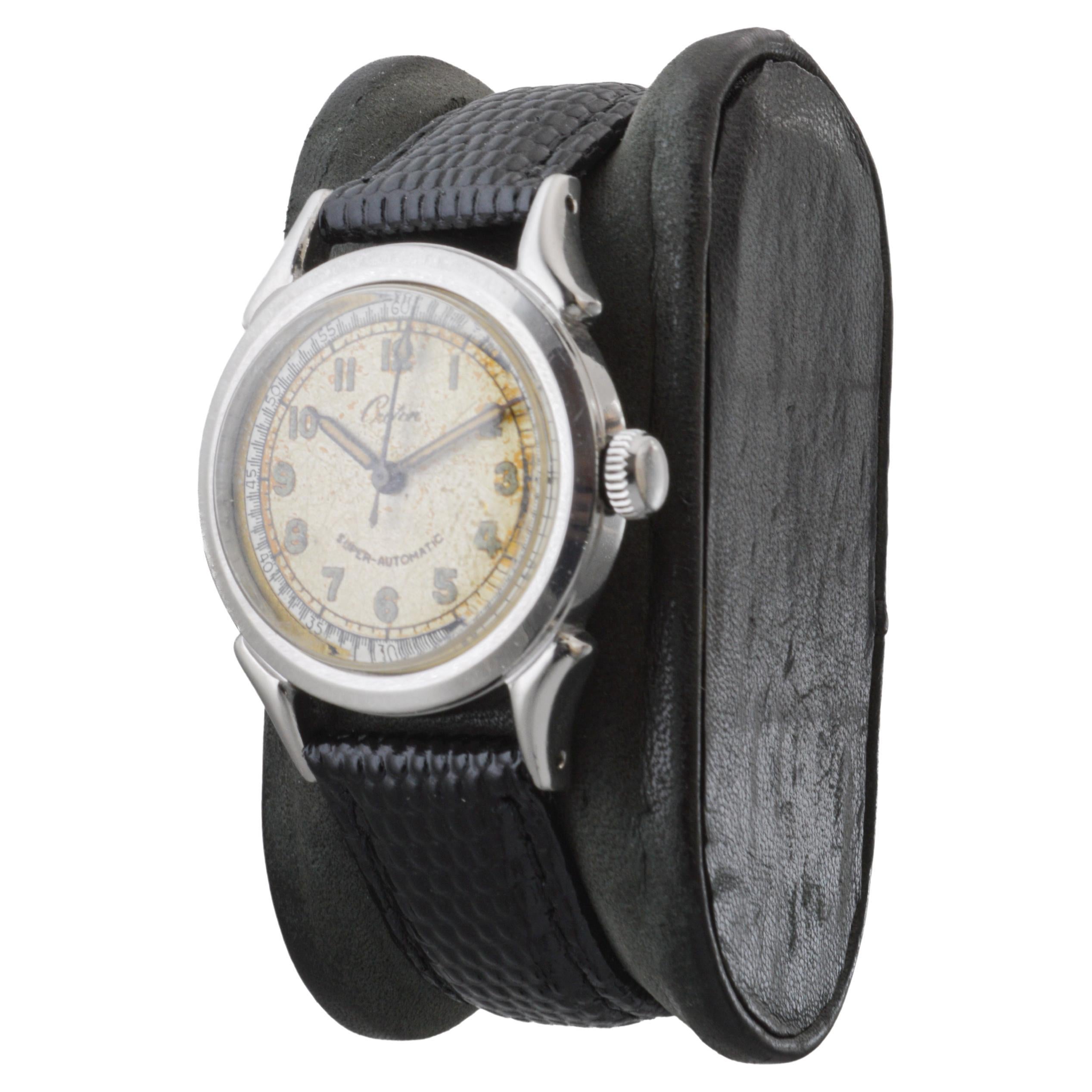 Croton Steel Super-Automatic Art Deco Watch with Original Dial 1940's In Excellent Condition For Sale In Long Beach, CA