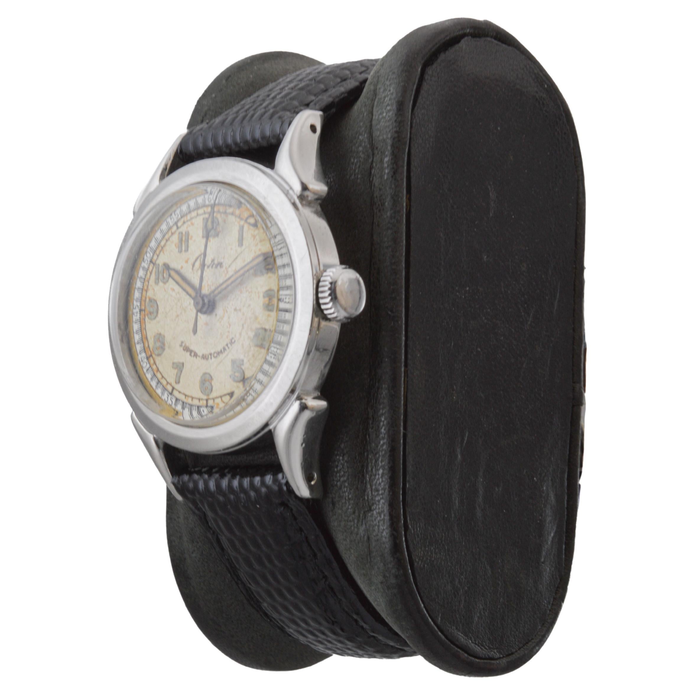 Women's or Men's Croton Steel Super-Automatic Art Deco Watch with Original Dial 1940's For Sale
