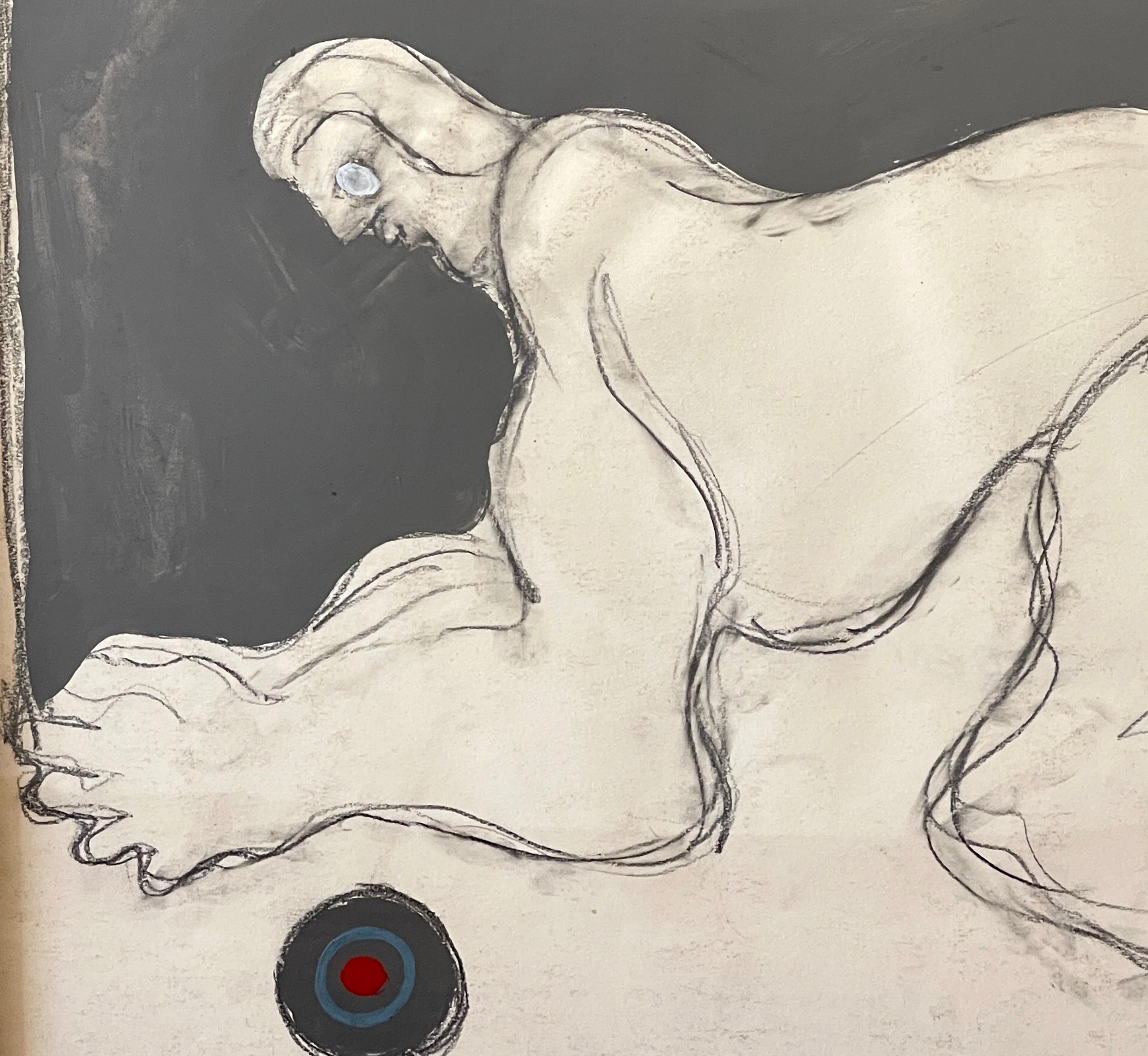 Modern 'Crouching Figure' Oil/Mixed Media on Paper, 1960s by Douglas D. Peden  For Sale