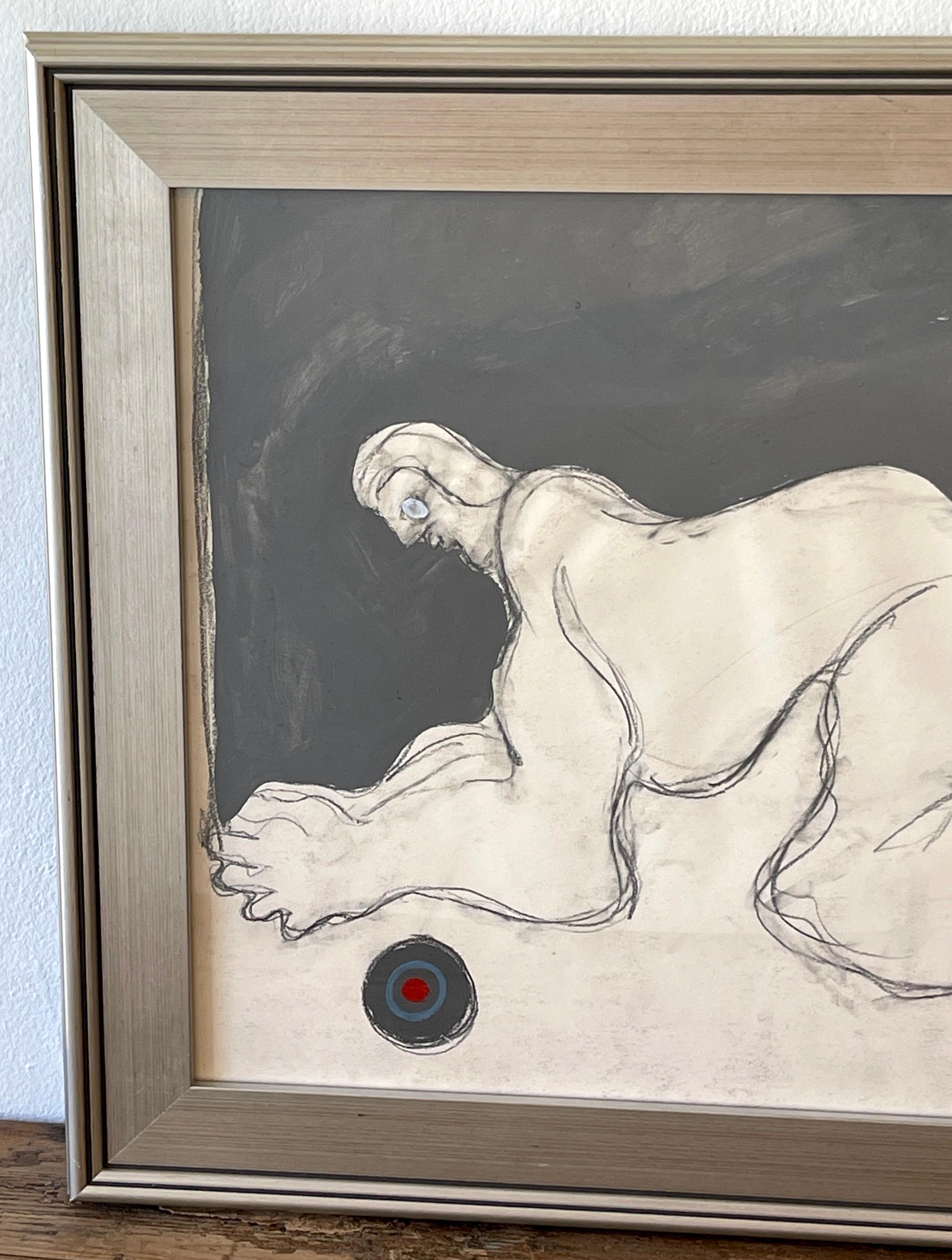 Silvered 'Crouching Figure' Oil/Mixed Media on Paper, 1960s by Douglas D. Peden  For Sale