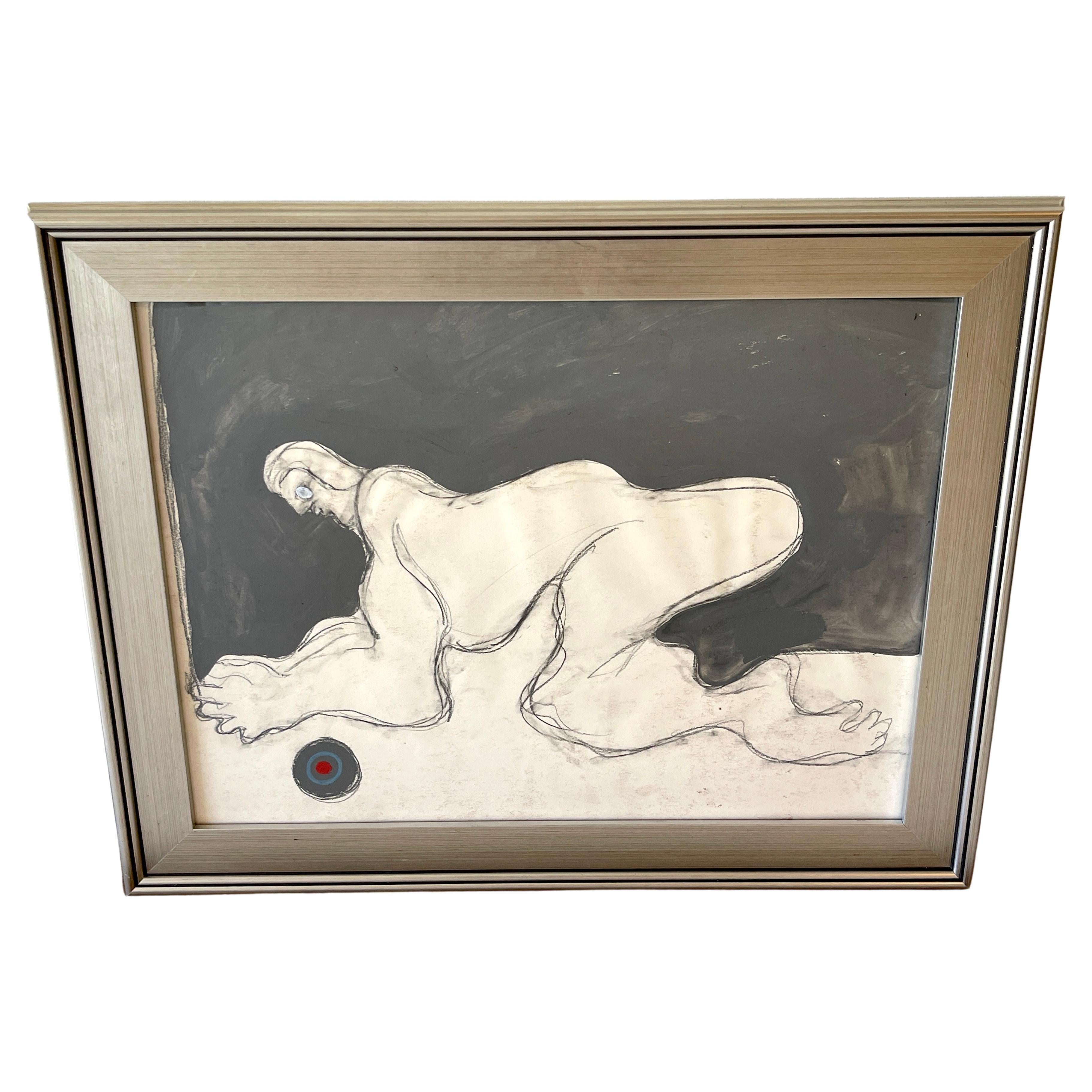 'Crouching Figure' Oil/Mixed Media on Paper, 1960s by Douglas D. Peden  For Sale