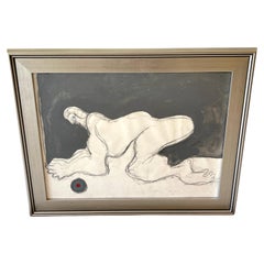 Vintage 'Crouching Figure' Oil/Mixed Media on Paper, 1960s by Douglas D. Peden 