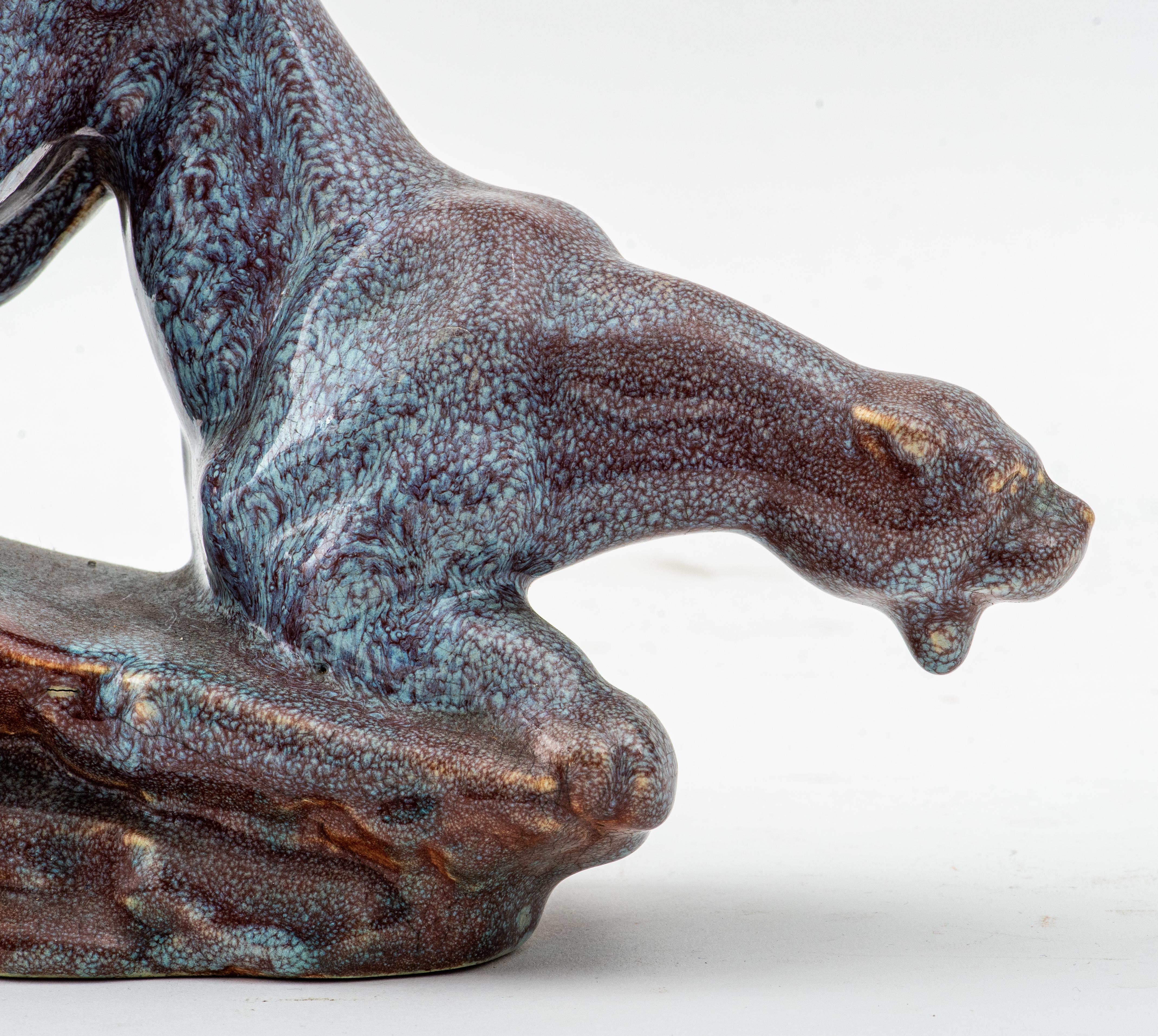 Crouching Panther Ceramic Pottery Sculpture, Unsigned For Sale 5