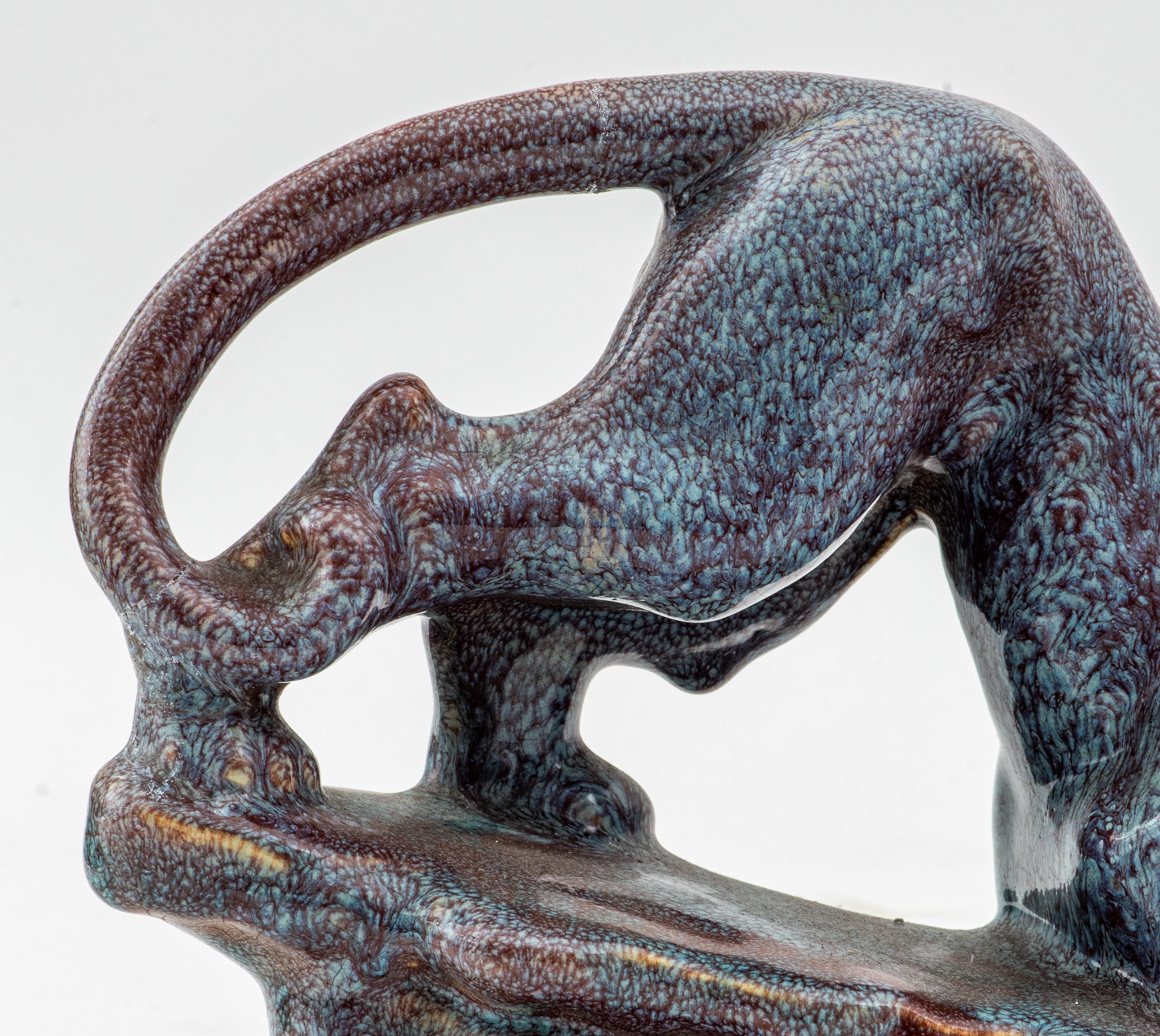 Crouching Panther Ceramic Pottery Sculpture, Unsigned For Sale 6