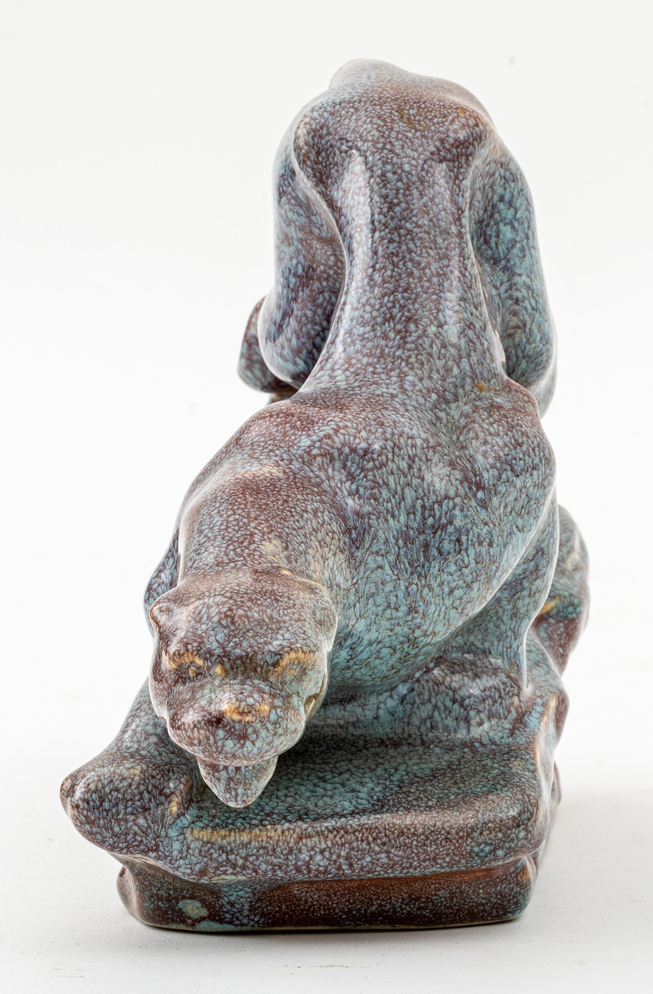 Crouching Panther Ceramic Pottery Sculpture, Unsigned For Sale 2