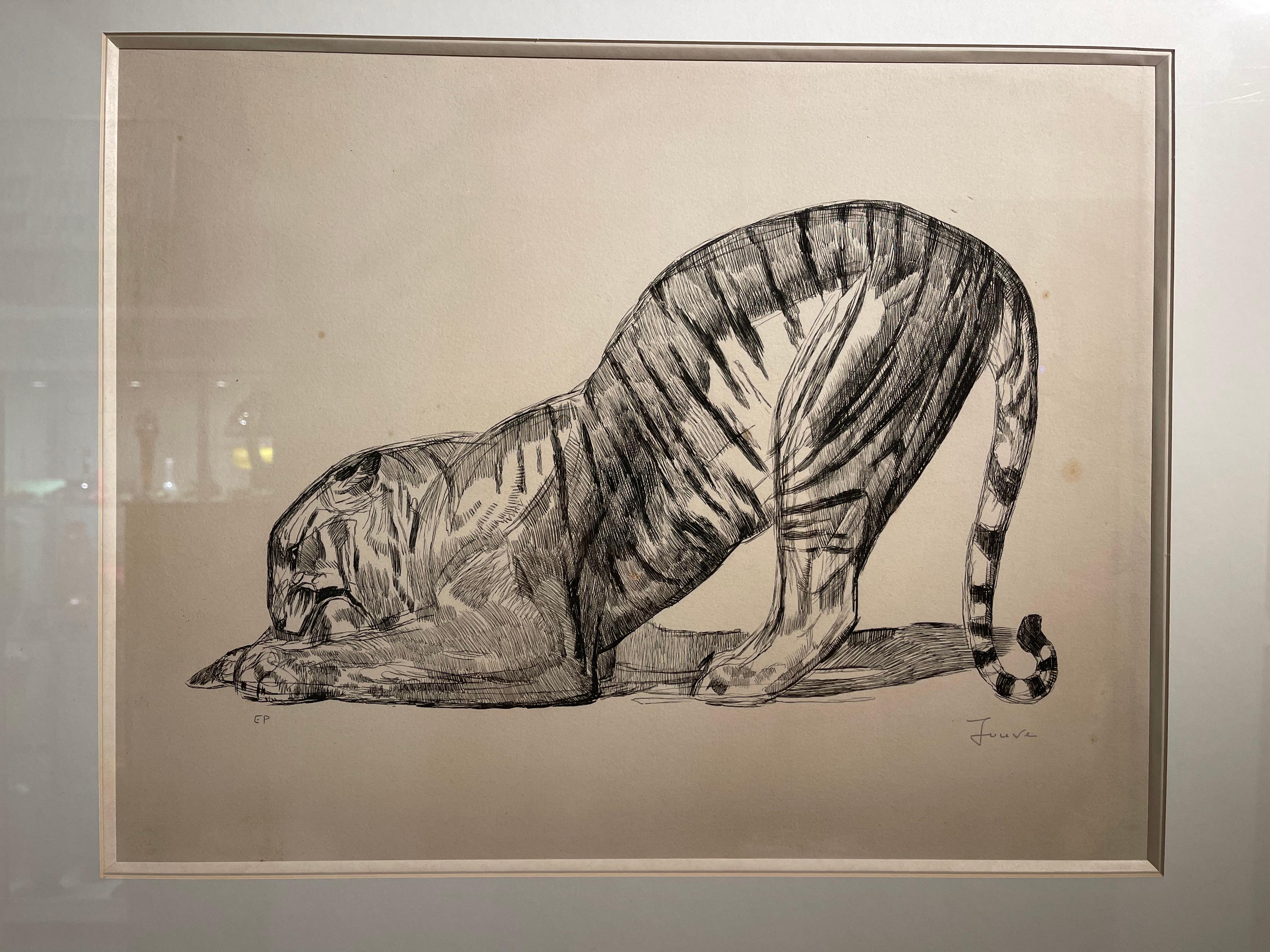 French Art Deco Crouching Tiger by Paul Jove For Sale