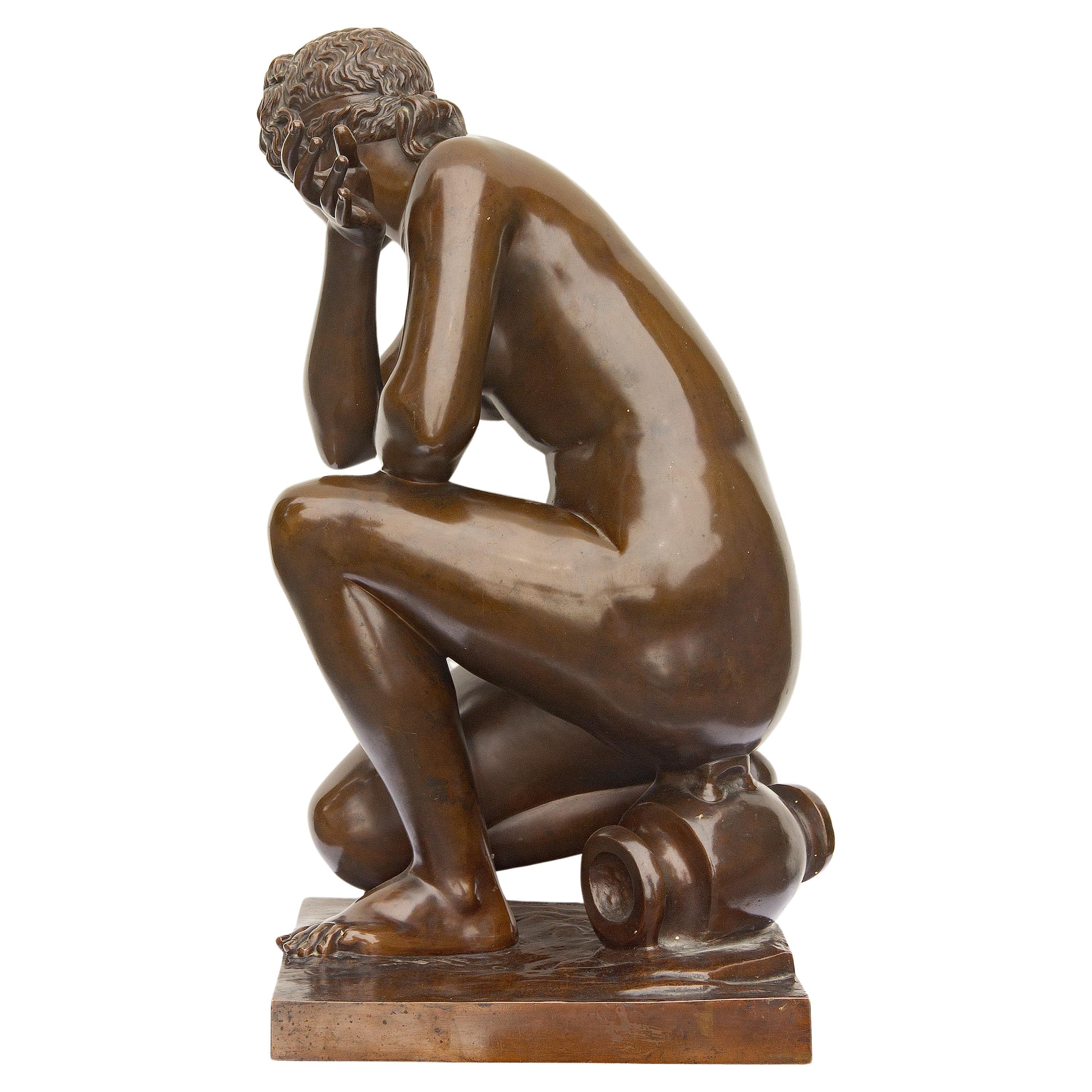 Venus agazapada Gran Tour Escultura de bronce patinado F. Barbedienne en Bueno estado para la venta en Rochester, NY