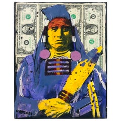 "Crow on Dollar Bills" Modern Oil on Canvas Signed Painting by Stan Natchez
