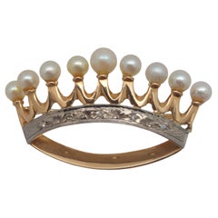 “Crown” 14 Karat Lapel Pin with Pearls & Diamond