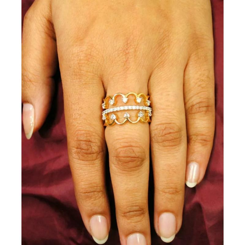Taille ronde Crown 1Pc Diamond Statement Ring en or massif 14k en vente