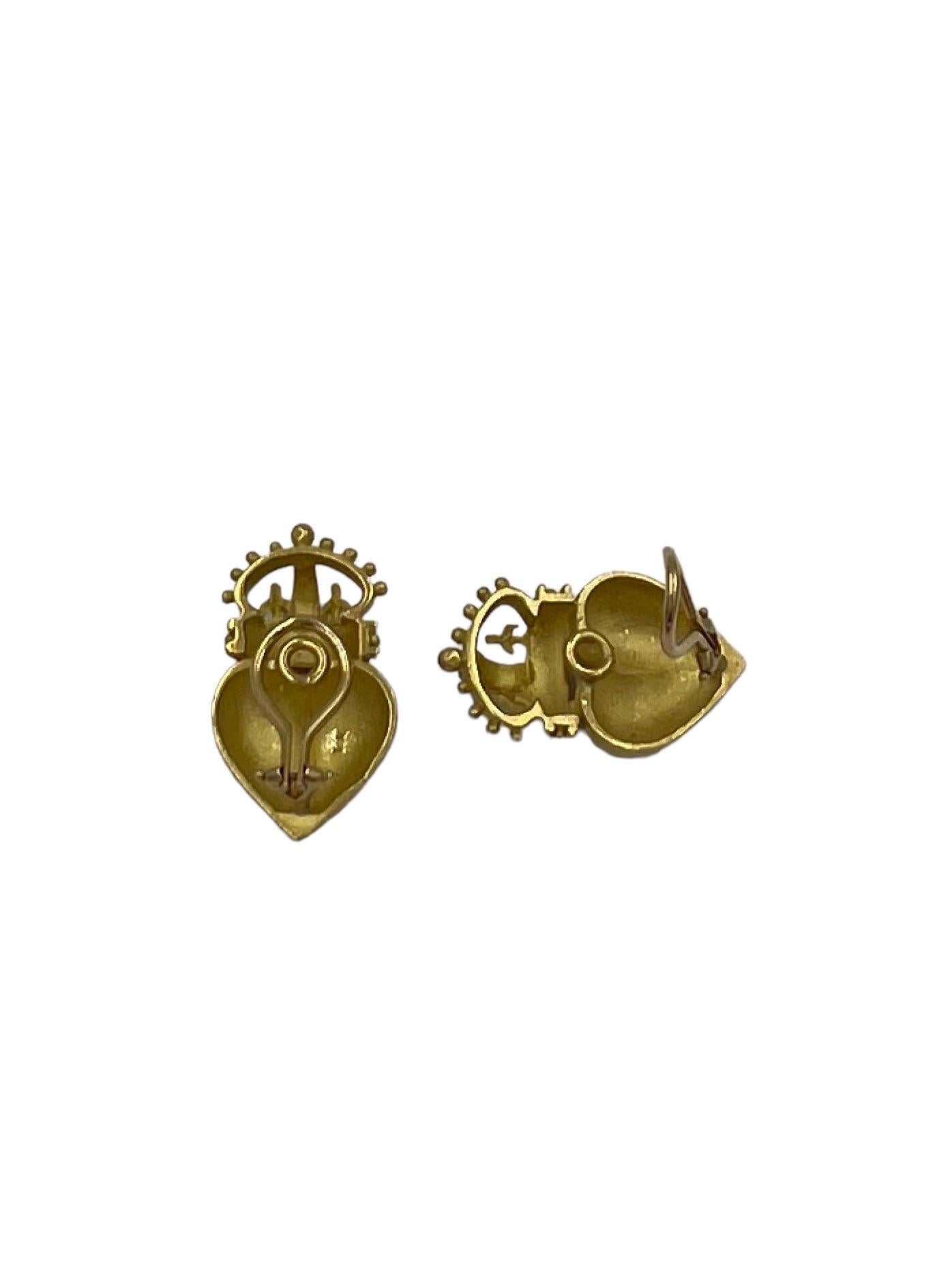 Krone und Herz-Ohrclips aus Gelbgold für Damen oder Herren im Angebot