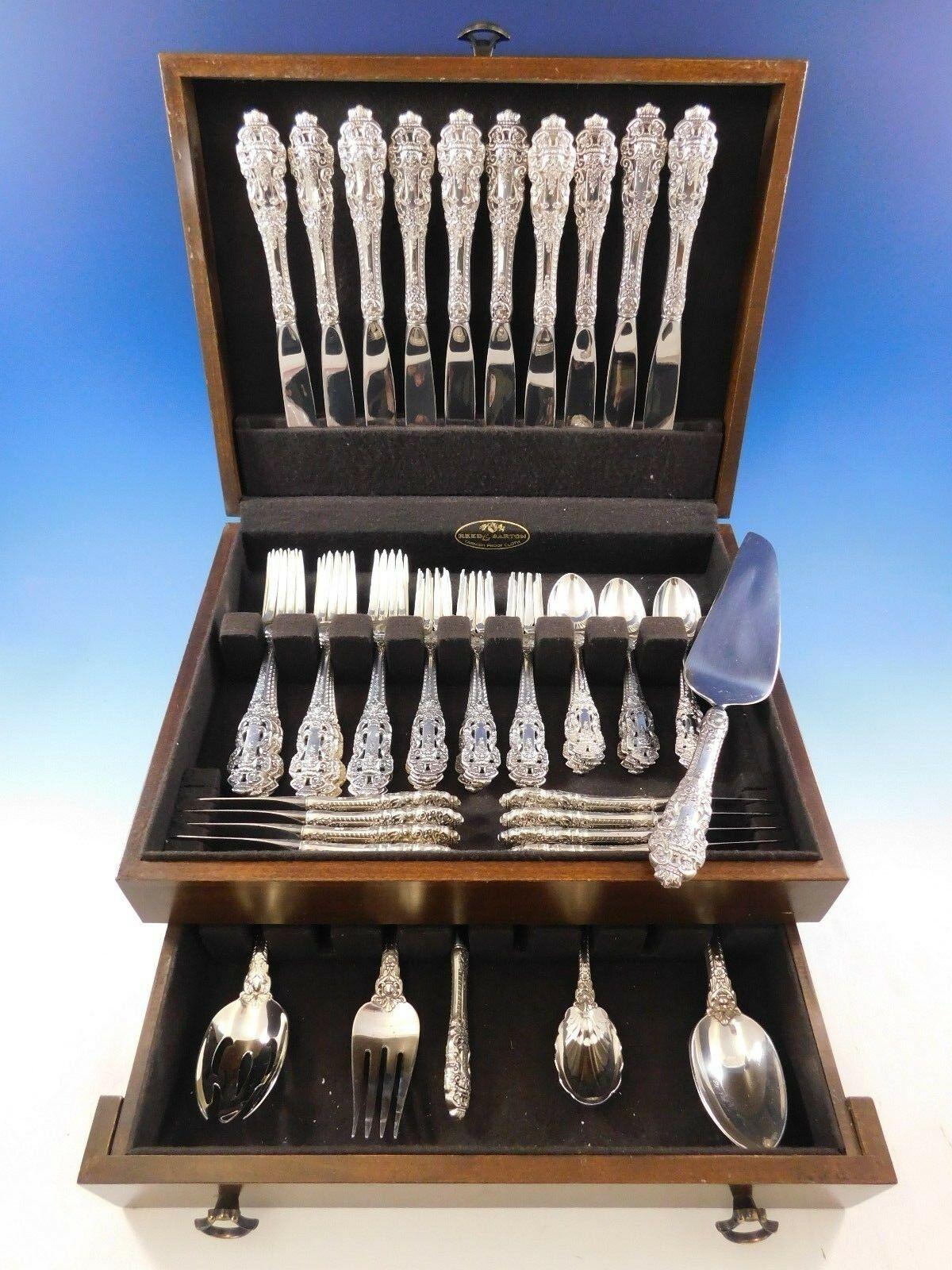 Impressive dinner size crown Baroque by Gorham sterling silver flatware set - 57 pieces. This set includes:

10 dinner knives, 9 7/8