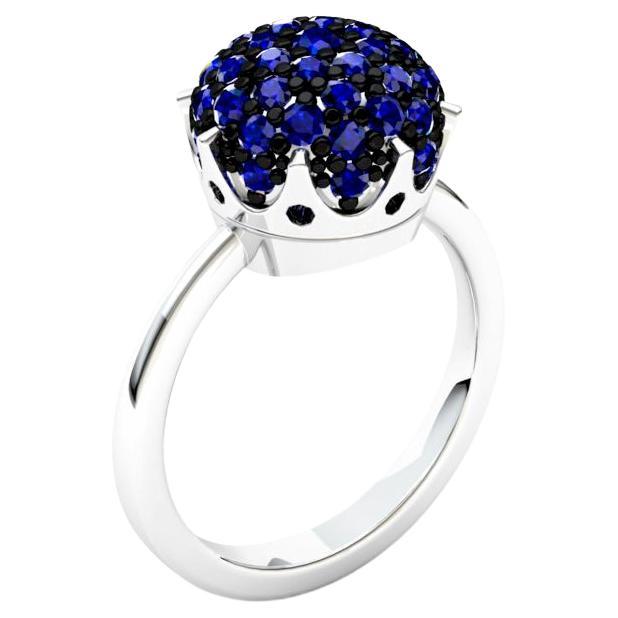 Crown Blue Sapphire Elegant White 18K Gold Ring for Her for Him