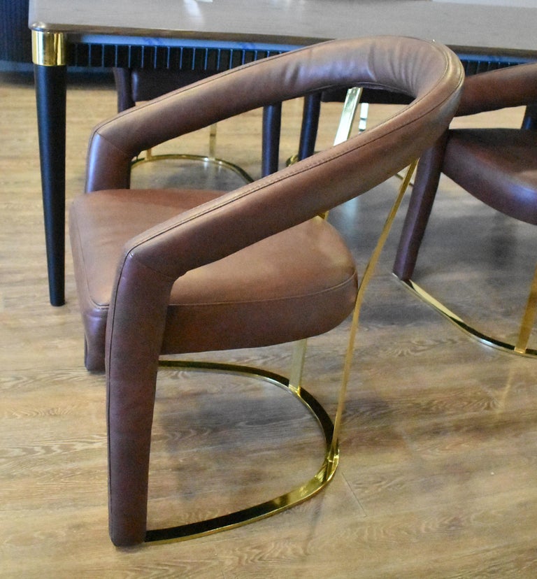 Modern Crown Chair, Curved Dining Chair Upholstered in Velvet or Leather on Metal Legs For Sale