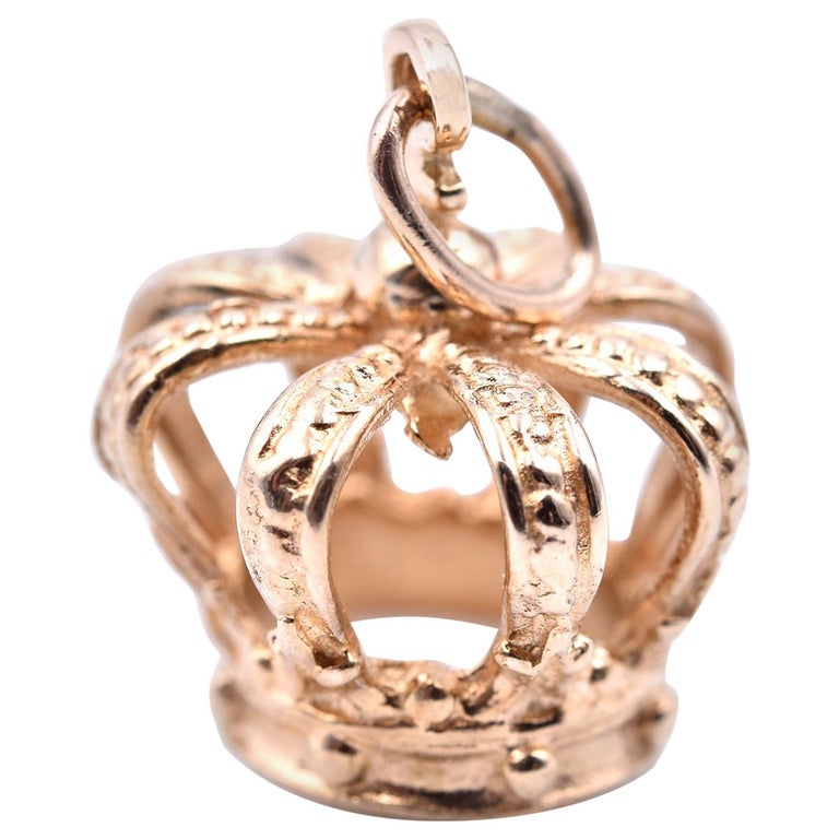 Crown Charm 14 Karat Yellow Gold For Sale at 1stDibs