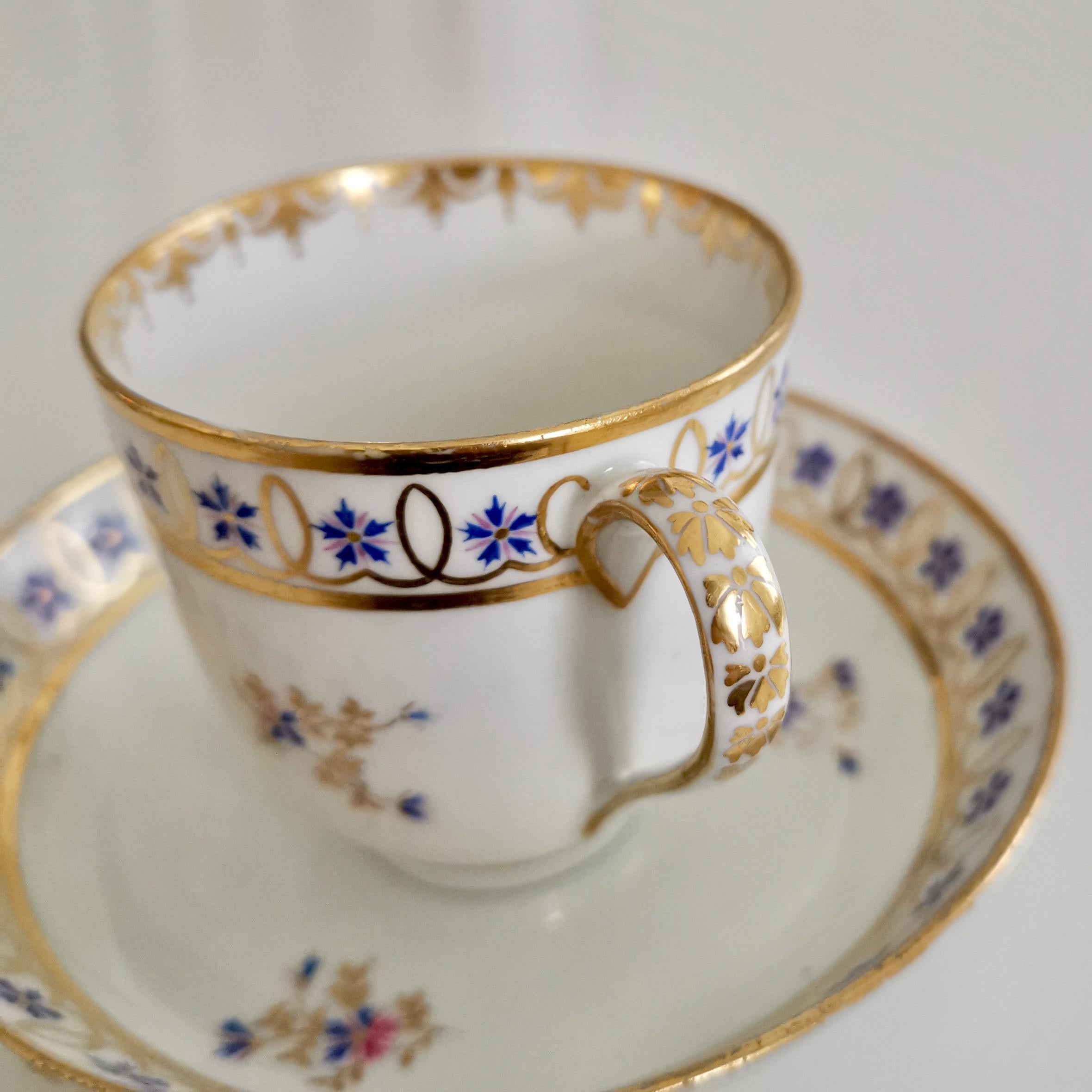 George III Crown Derby Porcelain Coffee Cup, White, Gilt with Blue Cornflowers, 1782-1790