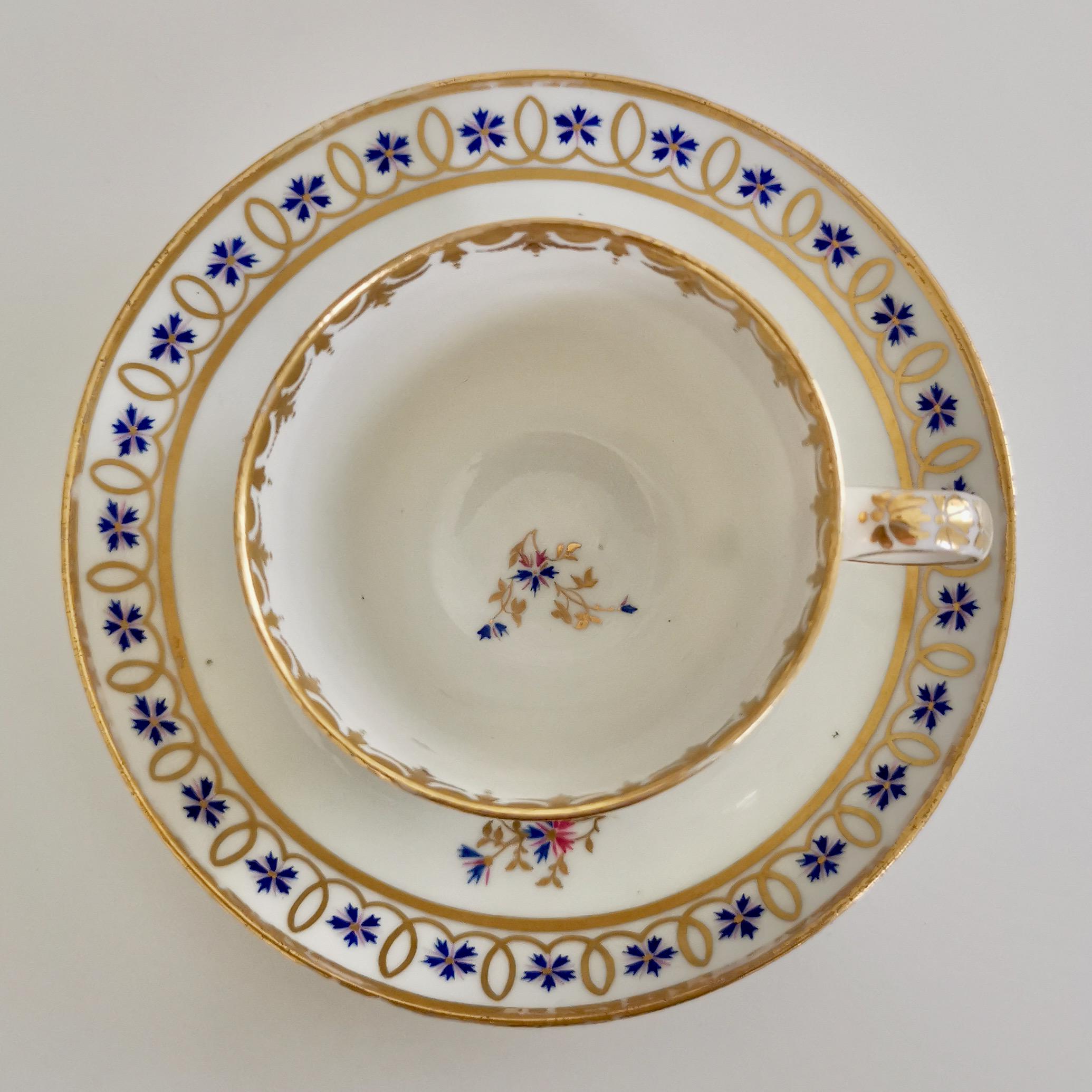 Crown Derby Porcelain Coffee Cup, White, Gilt with Blue Cornflowers, 1782-1790 In Good Condition In London, GB