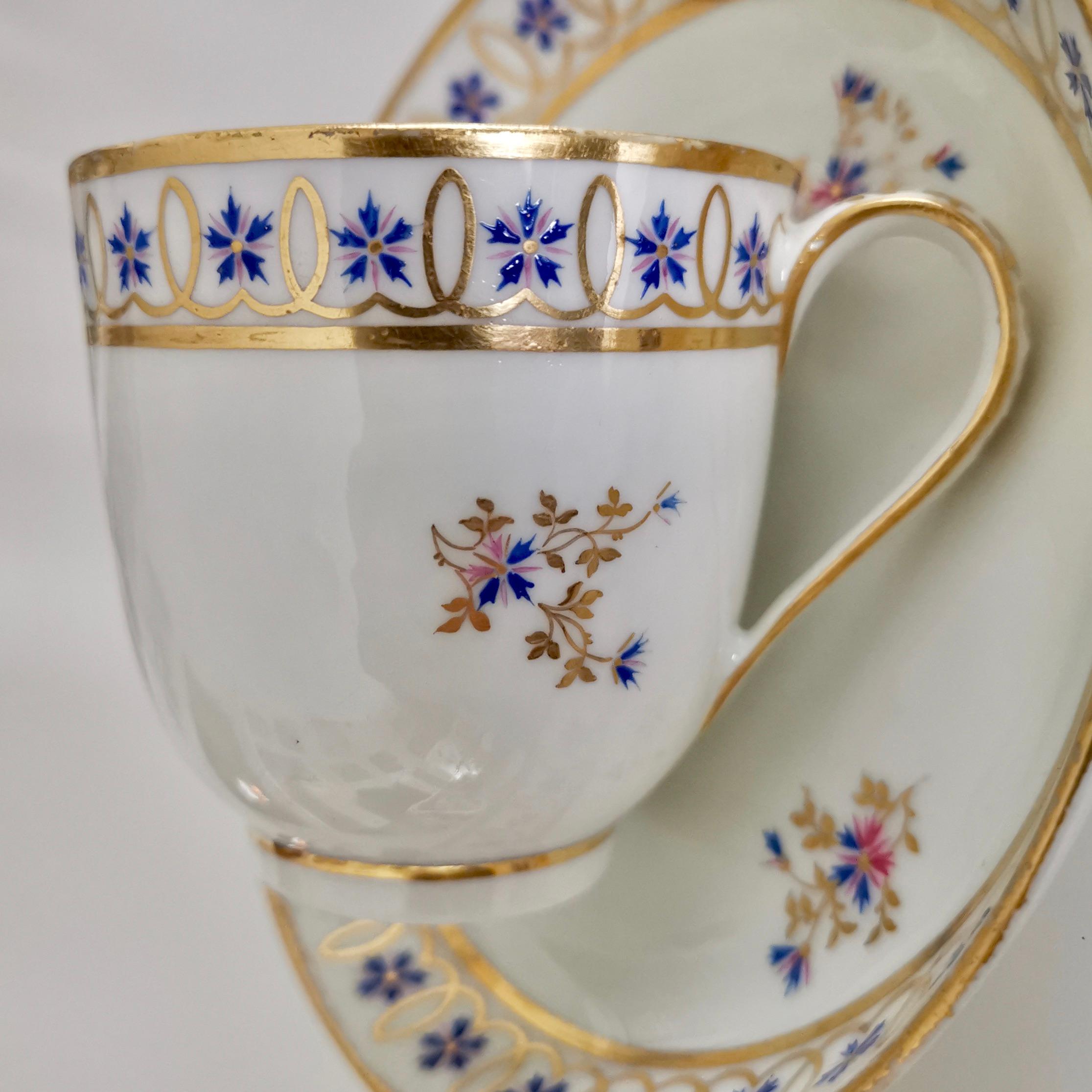 Crown Derby Porcelain Coffee Cup, White, Gilt with Blue Cornflowers, 1782-1790 1