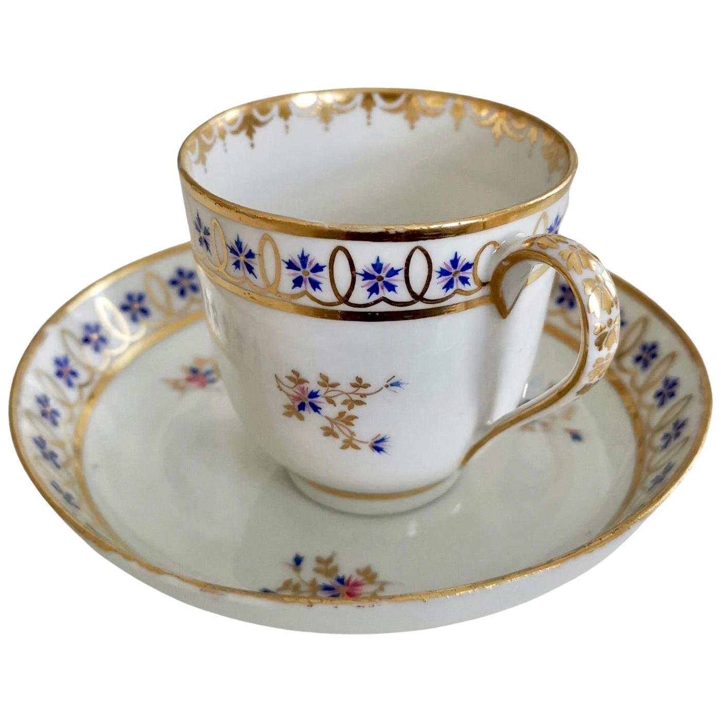 Crown Derby Porcelain Coffee Cup, White, Gilt with Blue Cornflowers, 1782-1790