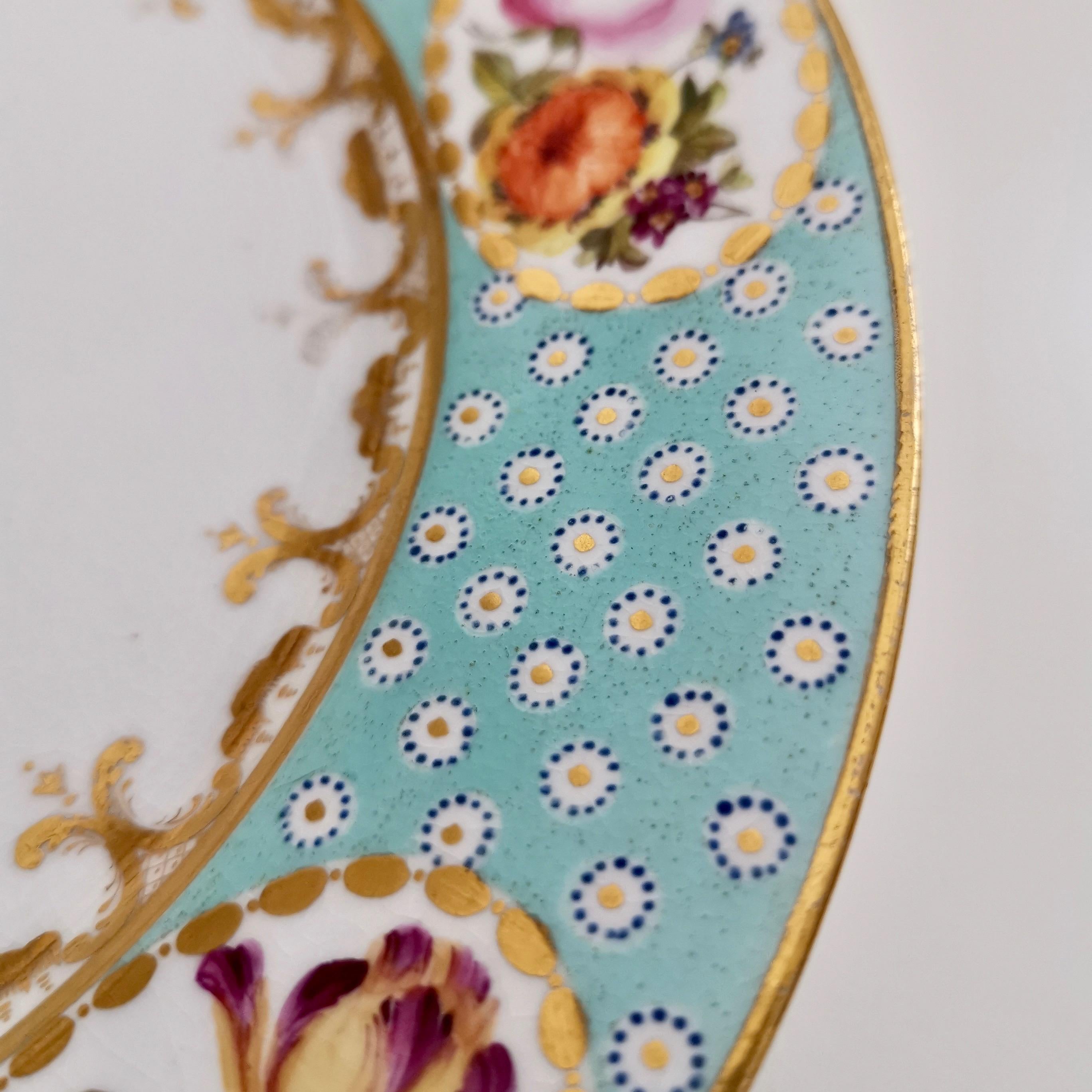 Crown Derby Porcelain Plate, Baby Blue Oeil De Perdrix, Flowers, Regency, 1810 3