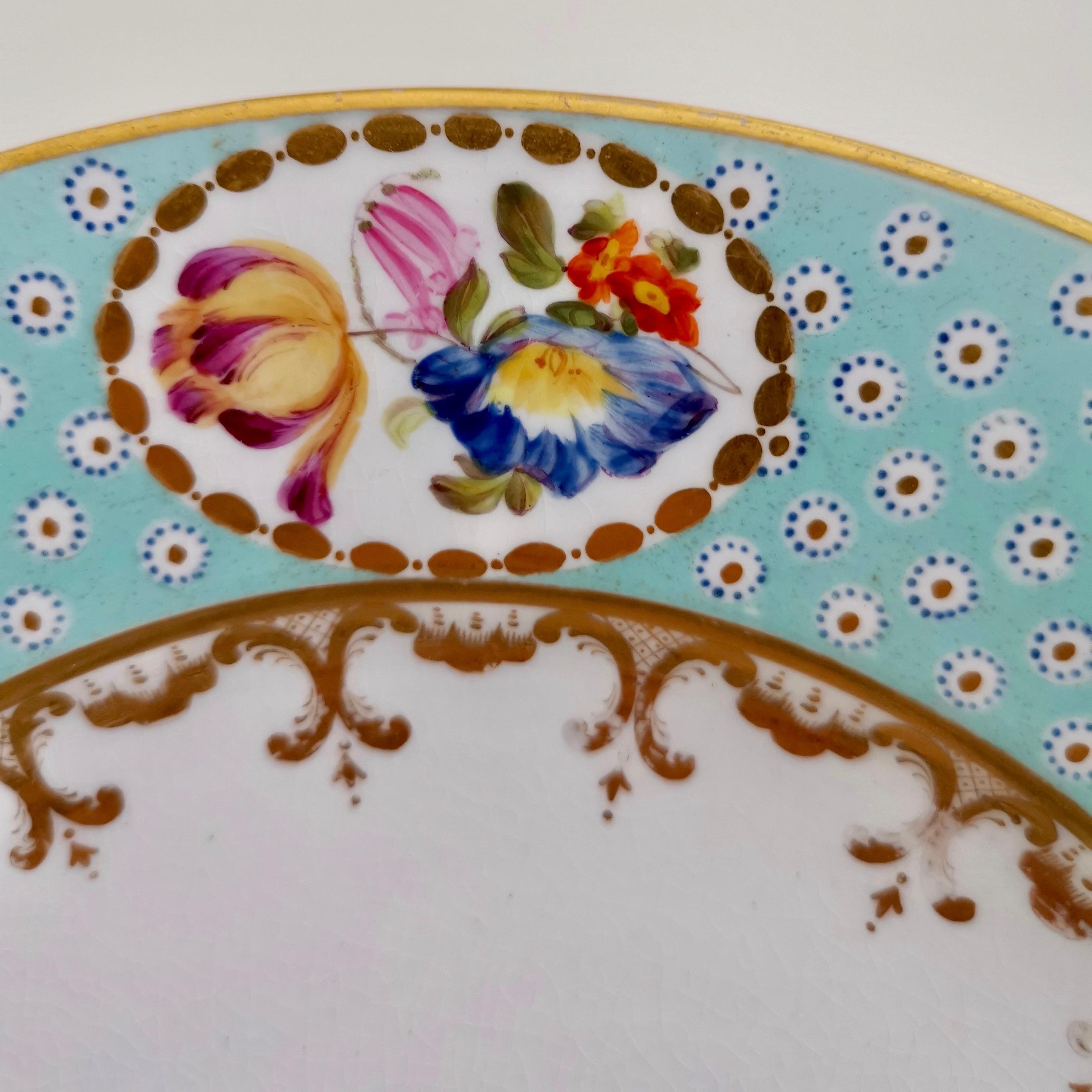 Crown Derby Porcelain Plate, Baby Blue Oeil De Perdrix, Flowers, Regency, 1810 In Good Condition In London, GB