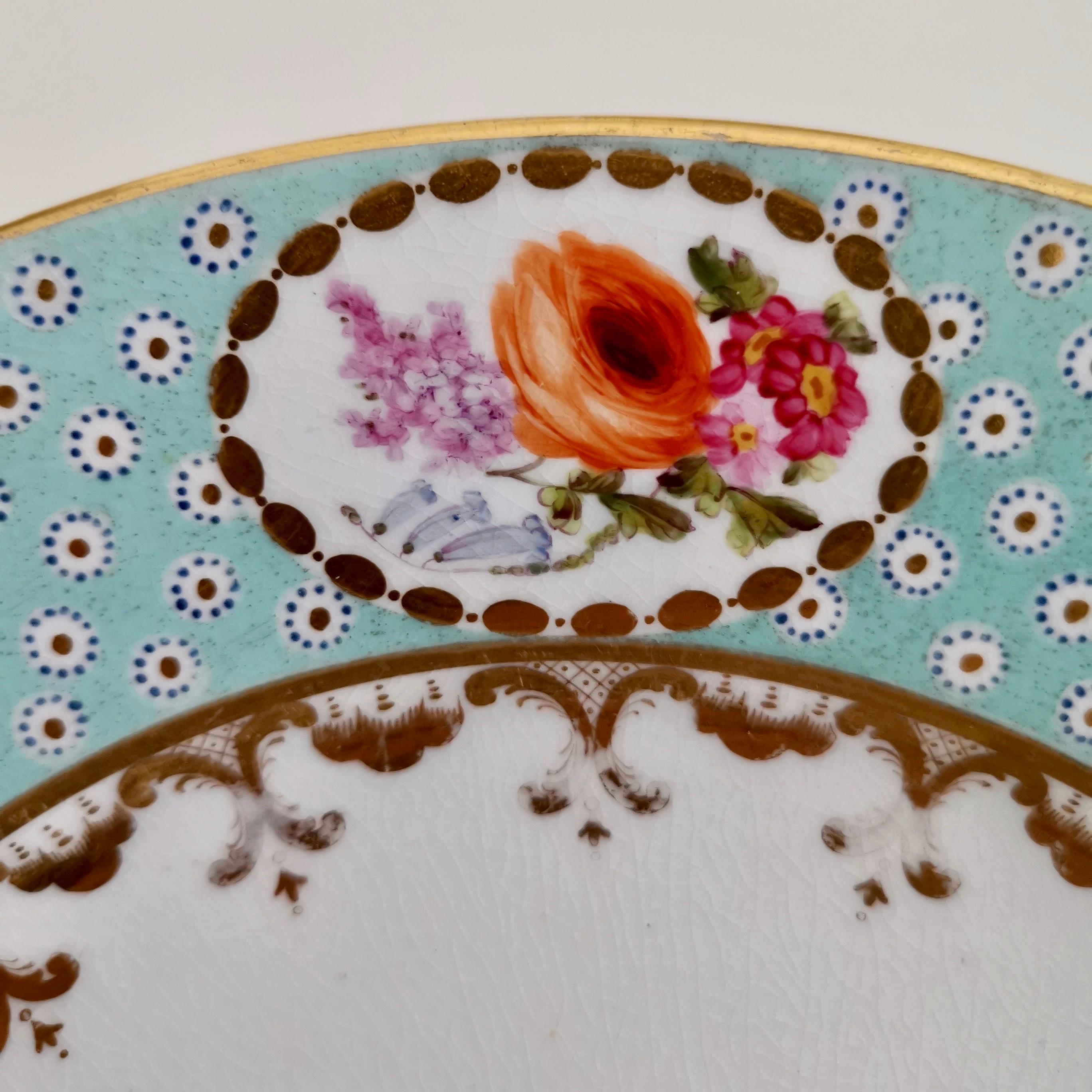 Early 19th Century Crown Derby Porcelain Plate, Baby Blue Oeil De Perdrix, Flowers, Regency, 1810