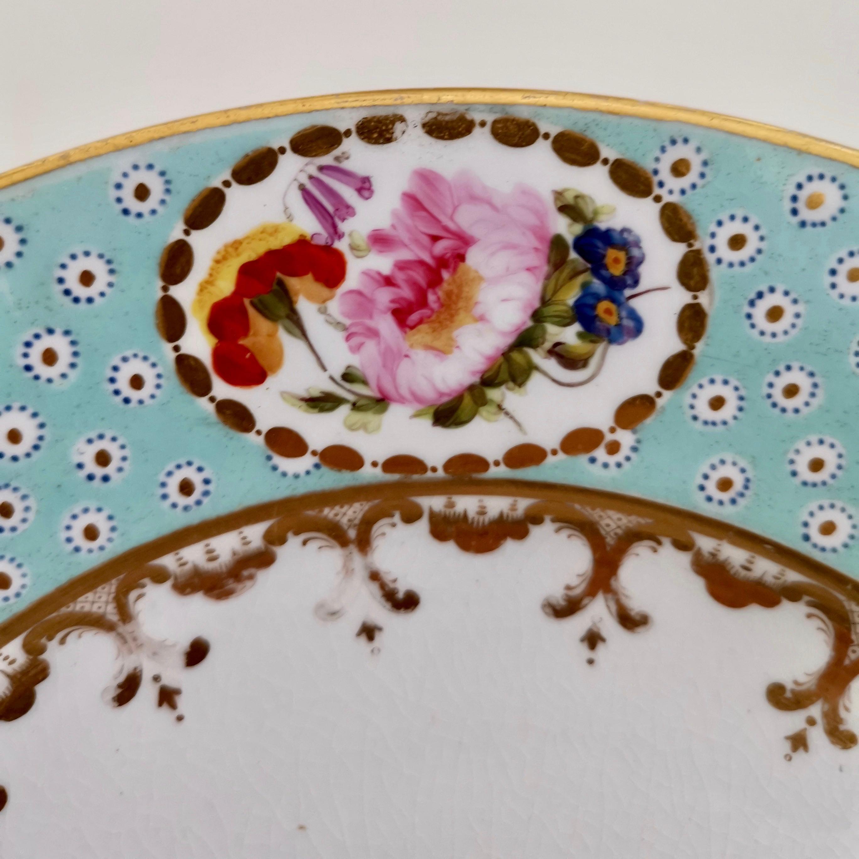 Crown Derby Porcelain Plate, Baby Blue Oeil De Perdrix, Flowers, Regency, 1810 1