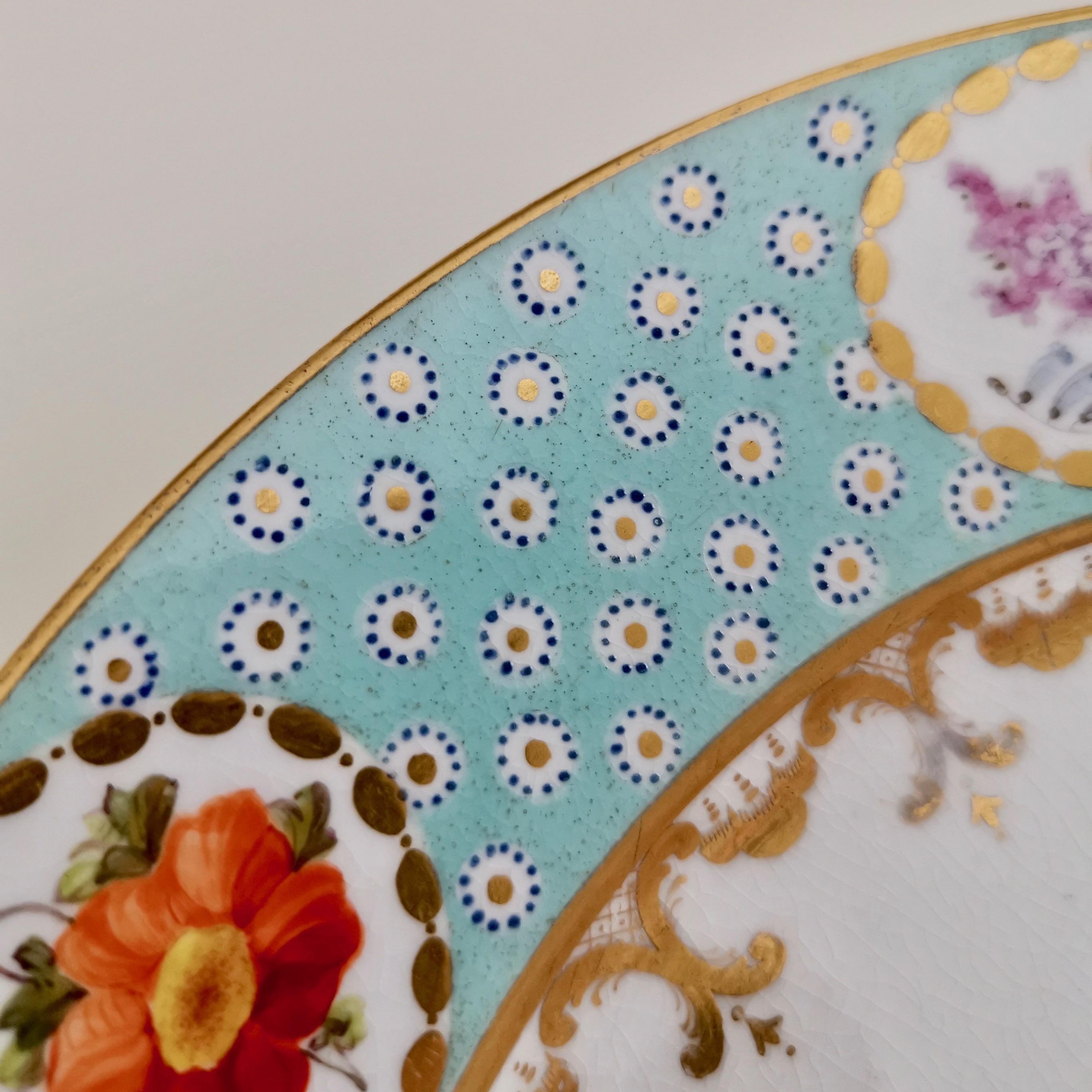 Crown Derby Porcelain Plate, Baby Blue Oeil De Perdrix, Flowers, Regency, 1810 2