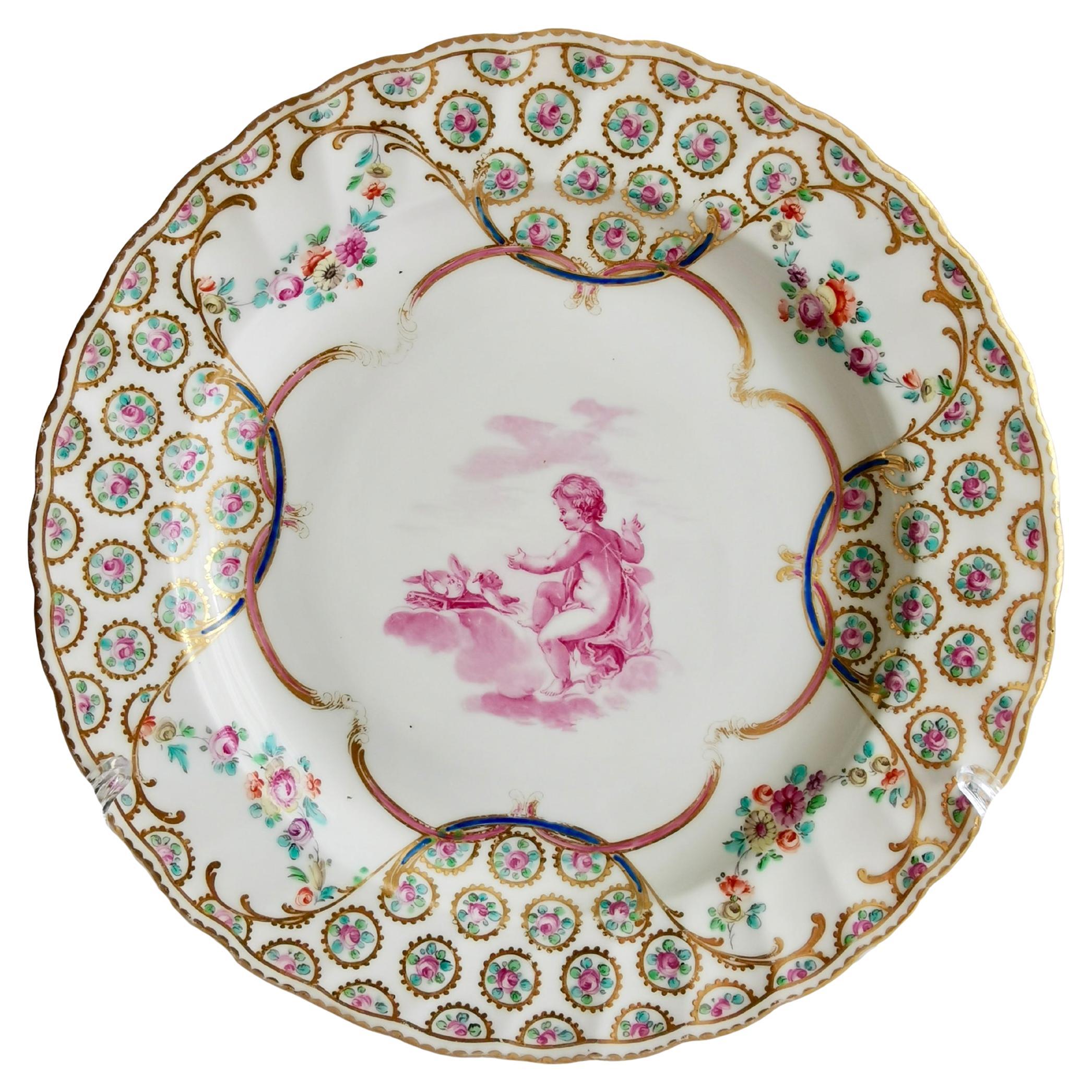 Piatto in porcellana Crown Derby, Puce Cherubs di Richard Askew, georgiano, 1785 ca.