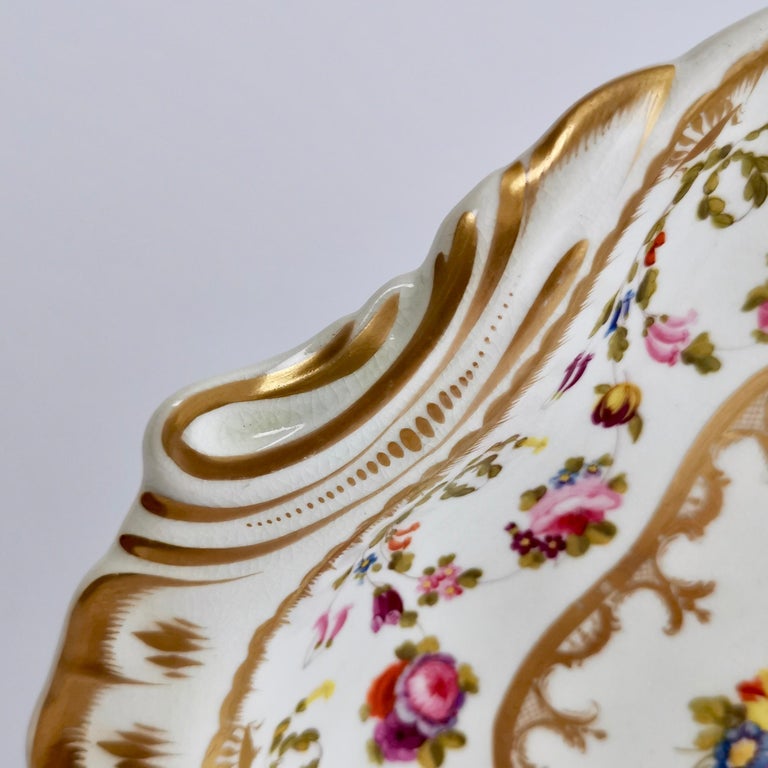 English Bloor Derby Shell Dish, White, Floral Sprigs Moses Webster, Regency, 1820-1825 For Sale