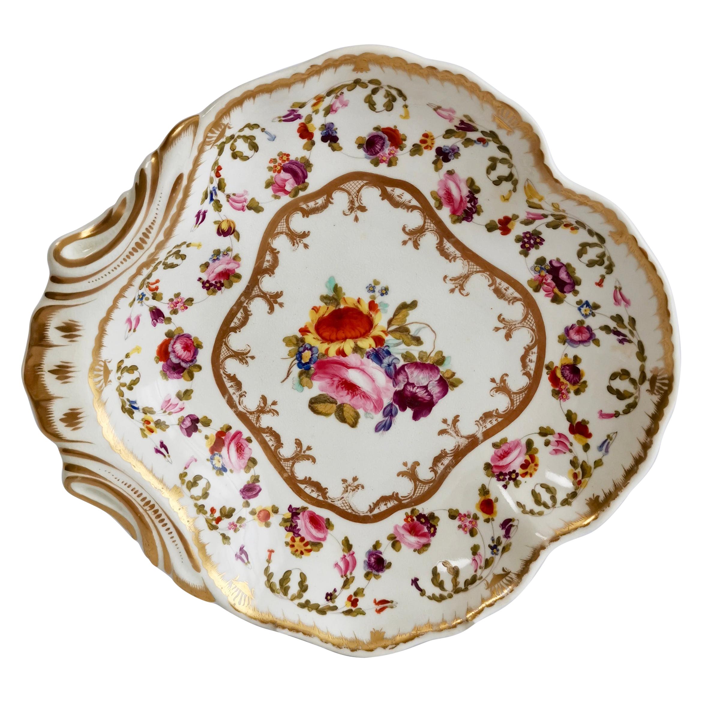 Bloor Derby Shell Dish, White, Floral Sprigs Moses Webster, Regency, 1820-1825
