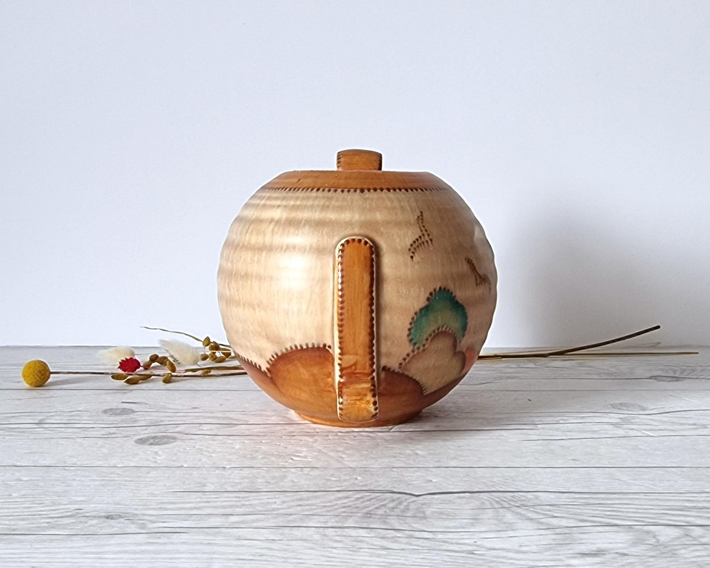 Crown Devon, Att. Ditmar Urbach, Art Deco Stylised Stitch Tree Décor Globe Vase 4