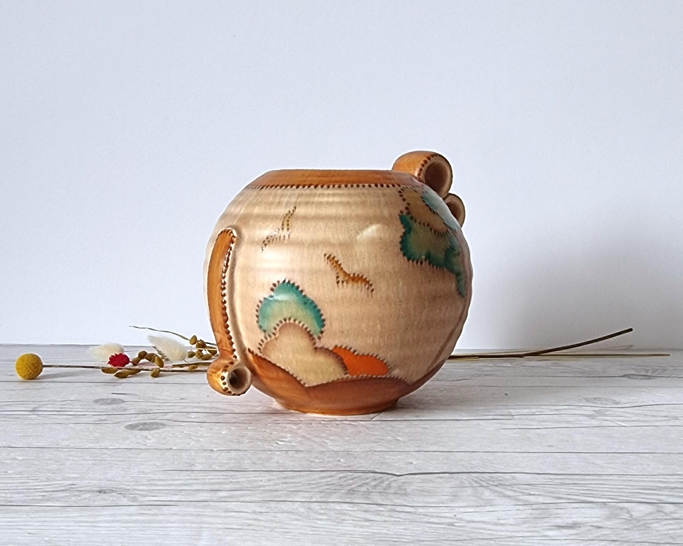 Crown Devon, Att. Ditmar Urbach, Art Deco Stylised Stitch Tree Décor Globe Vase 5