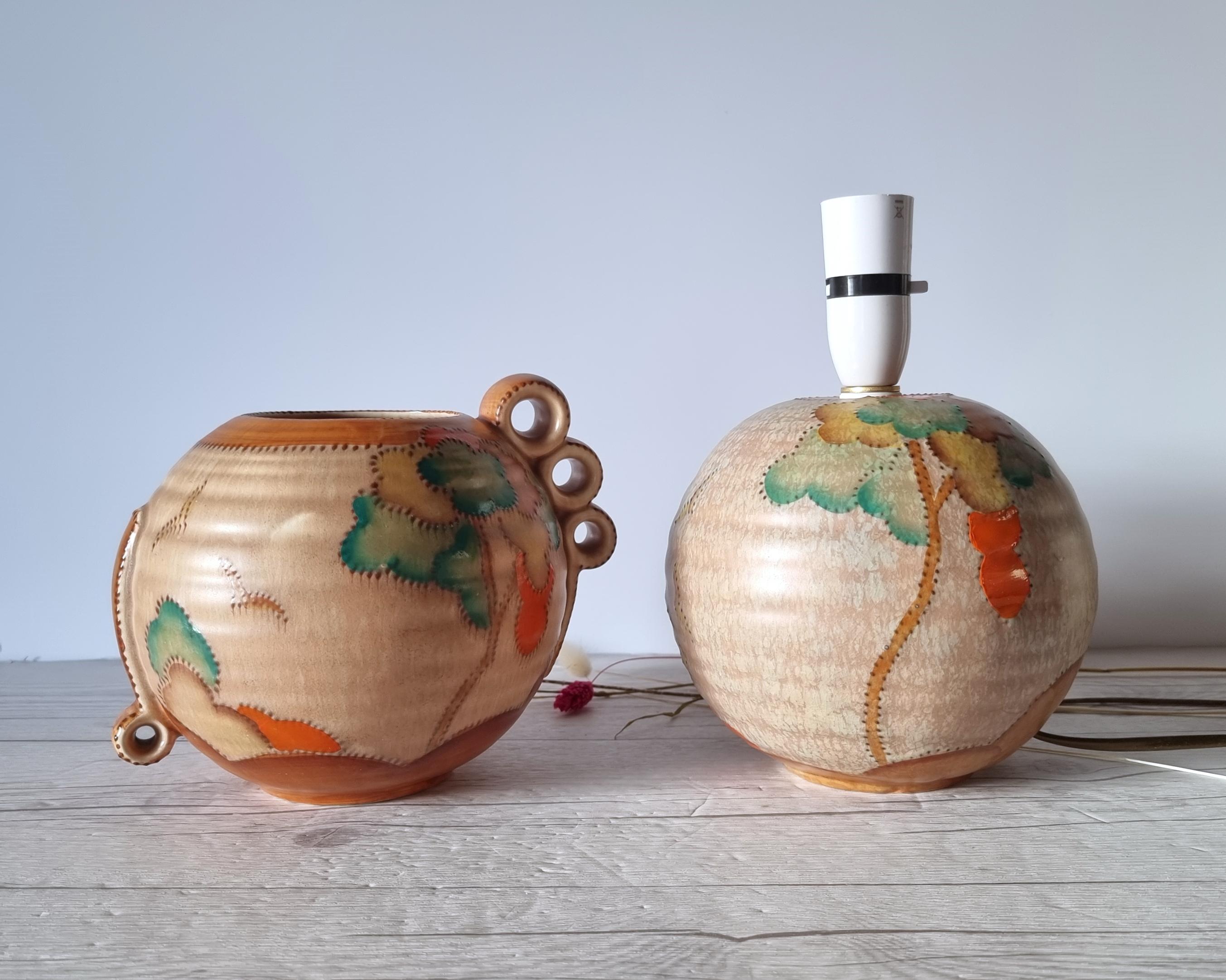British Crown Devon, Att. Ditmar Urbach, Art Deco Stylised Stitch Tree Décor Globe Vase