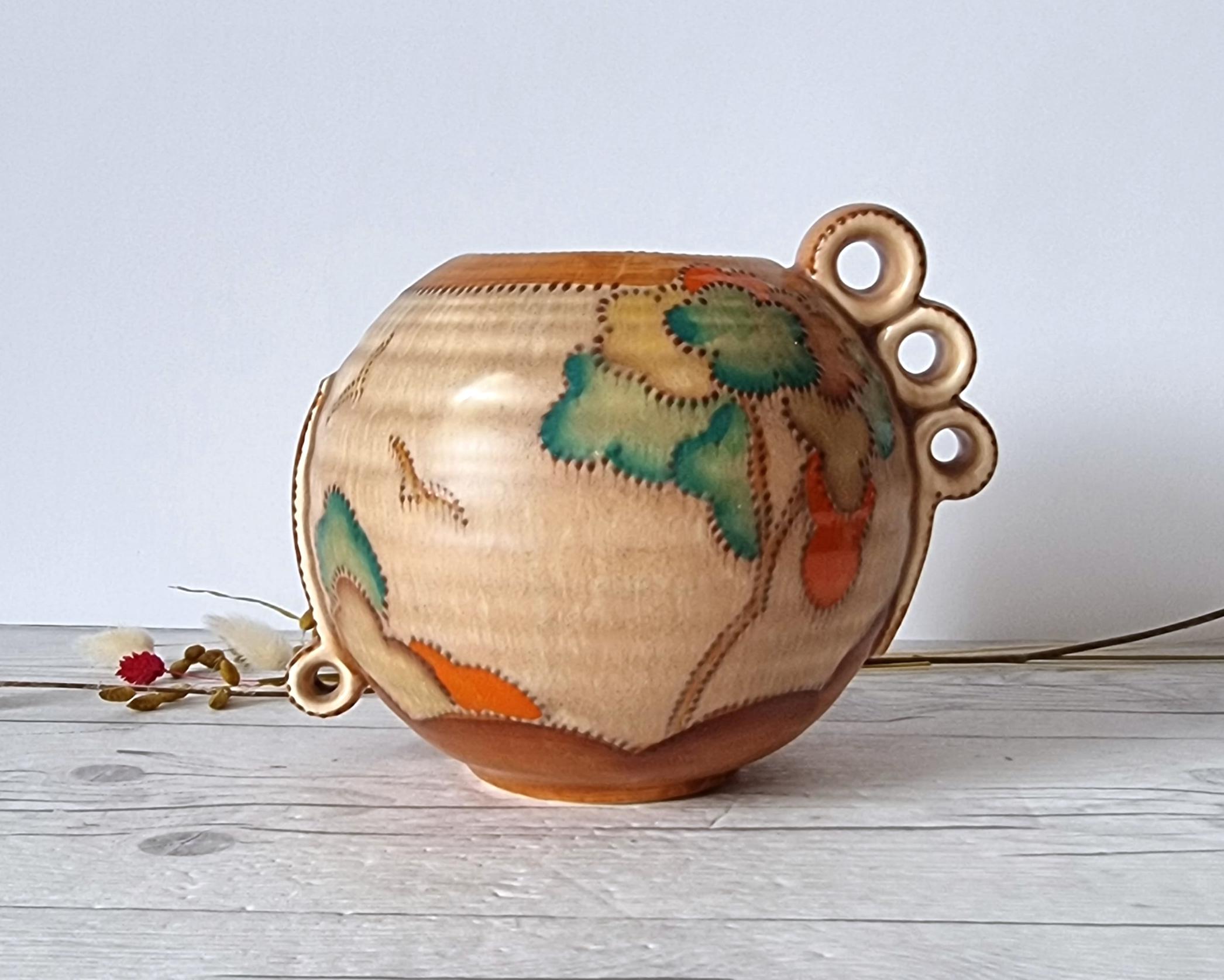 Glazed Crown Devon, Att. Ditmar Urbach, Art Deco Stylised Stitch Tree Décor Globe Vase