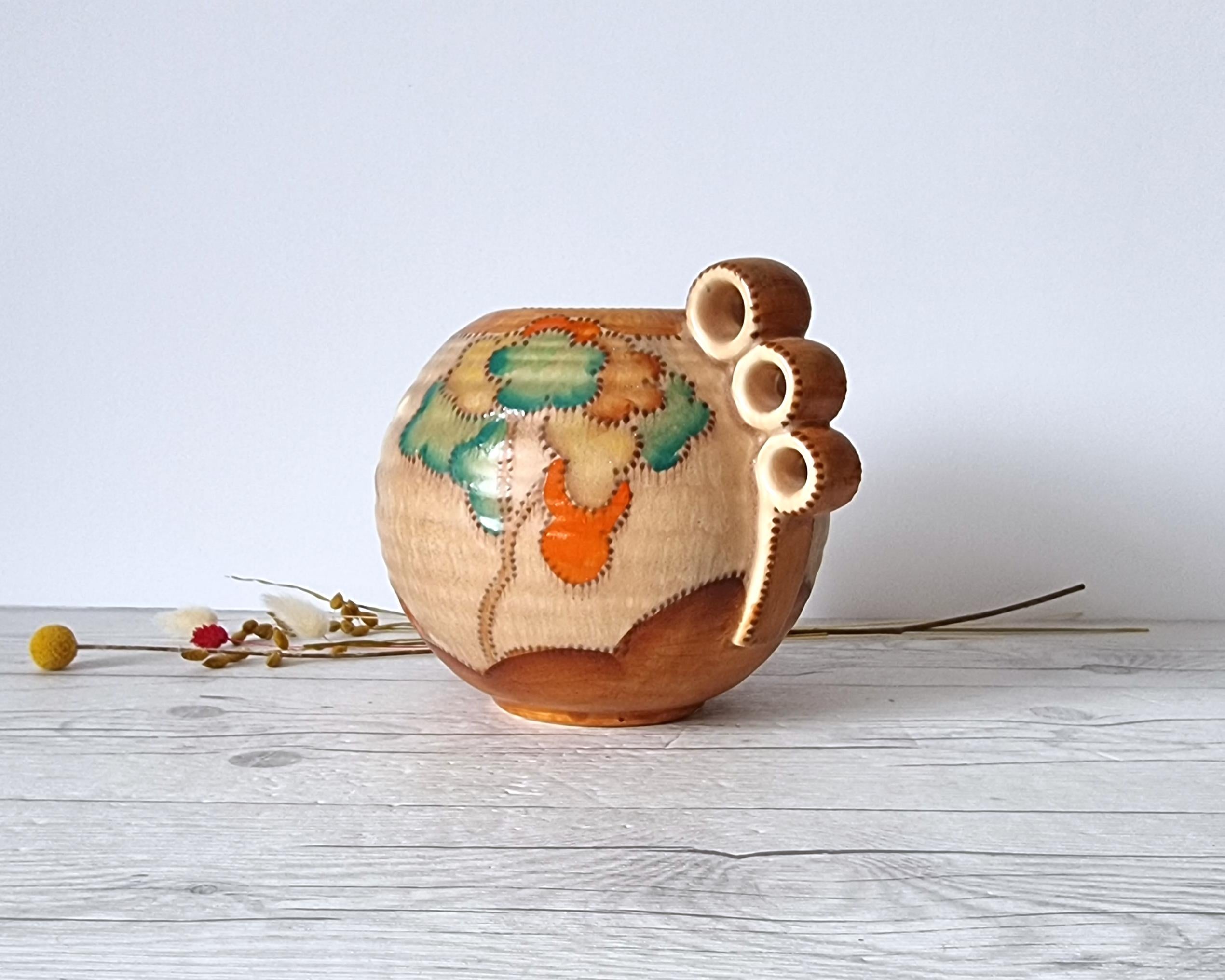 Crown Devon, Att. Ditmar Urbach, Art Deco Stylised Stitch Tree Décor Globe Vase In Good Condition In Frome, GB